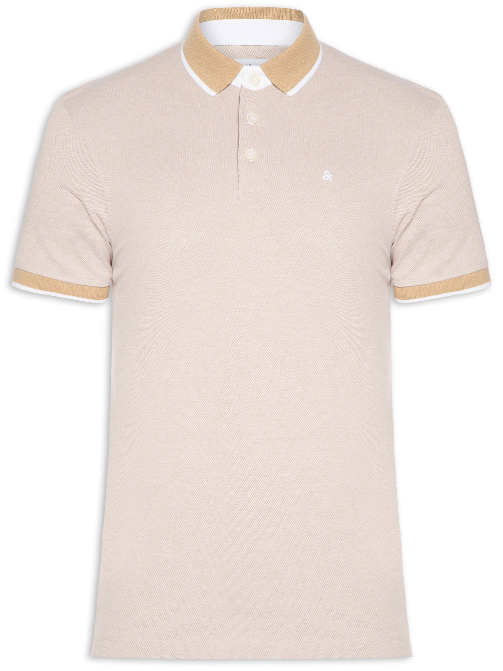 Polo Masculina Slim Fit Em Piquet de Algodão Orgânico Bege Jack & Jones