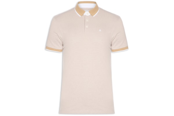 Polo Masculina Slim Fit Em Piquet de Algodão Orgânico - Bege