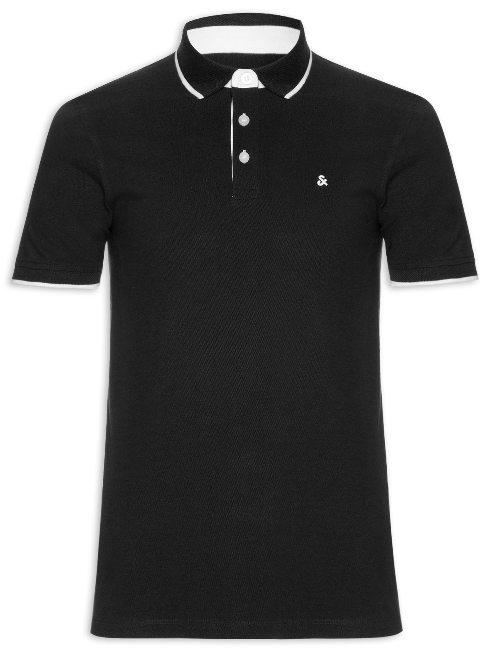 Polo Masculina Slim Fit Em Piquet De Algodão Orgânico Preto Jack & Jones