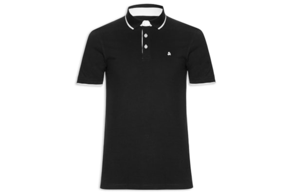 Polo Masculina Slim Fit Em Piquet De Algodão Orgânico - Preto