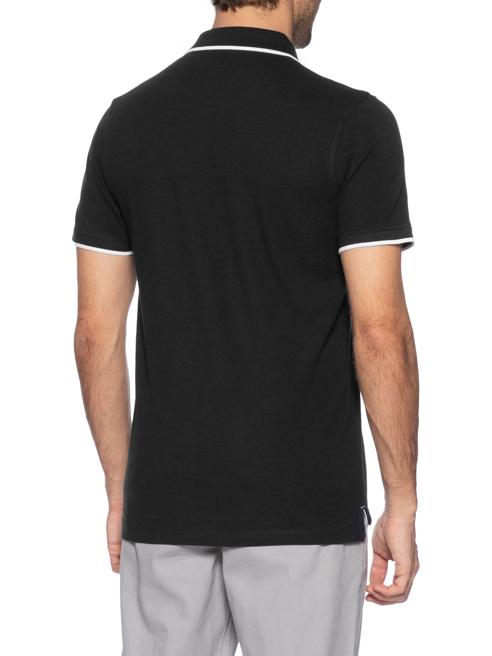 Polo Masculina Slim Fit Em Piquet De Algodão Orgânico Preto Jack & Jones