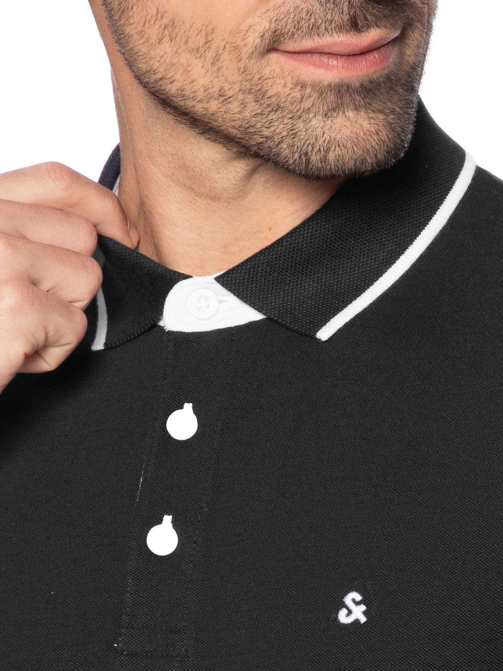 Polo Masculina Slim Fit Em Piquet De Algodão Orgânico Preto Jack & Jones