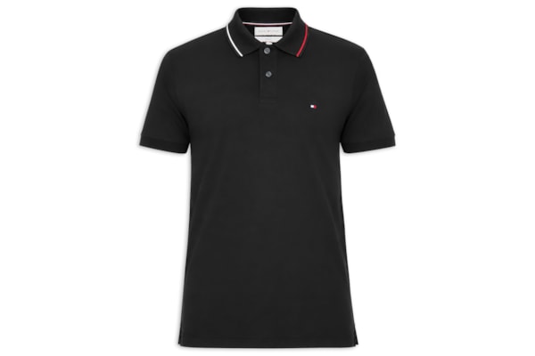 Polo Masculina Slim Fit Friso Na Gola Em Liquid Cotton - Preto