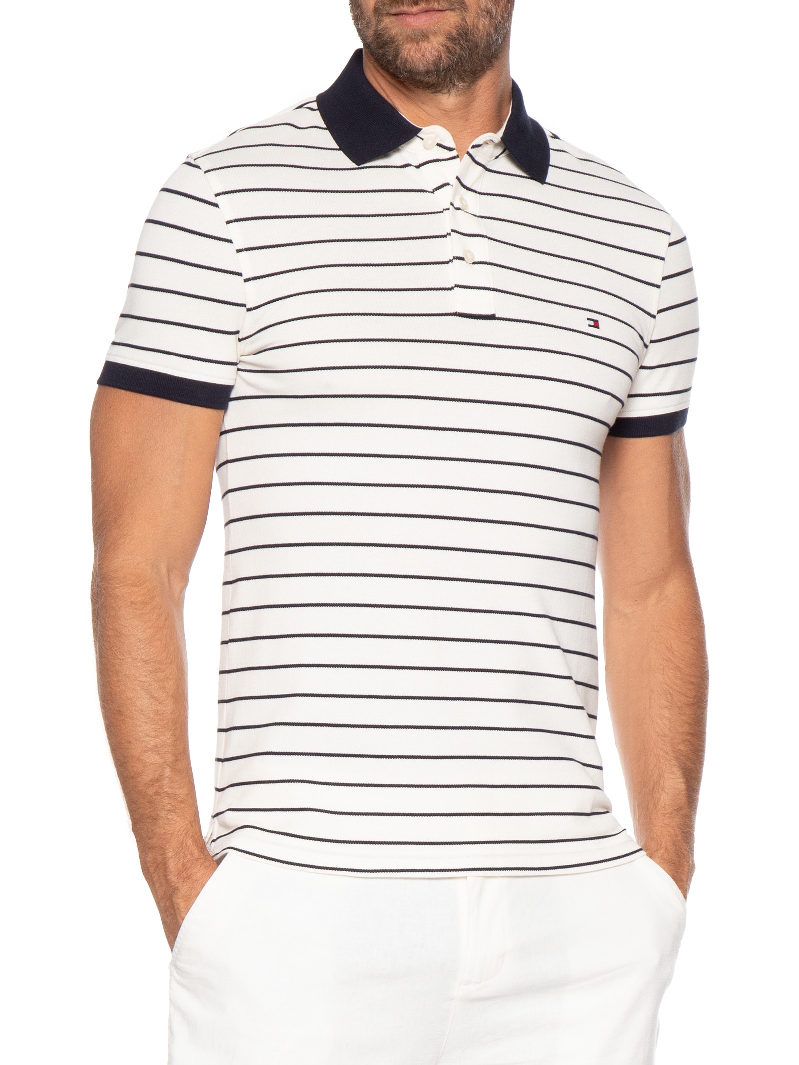Polo Masculina Slim Fit Im 1985 Branco Tommy Hilfiger