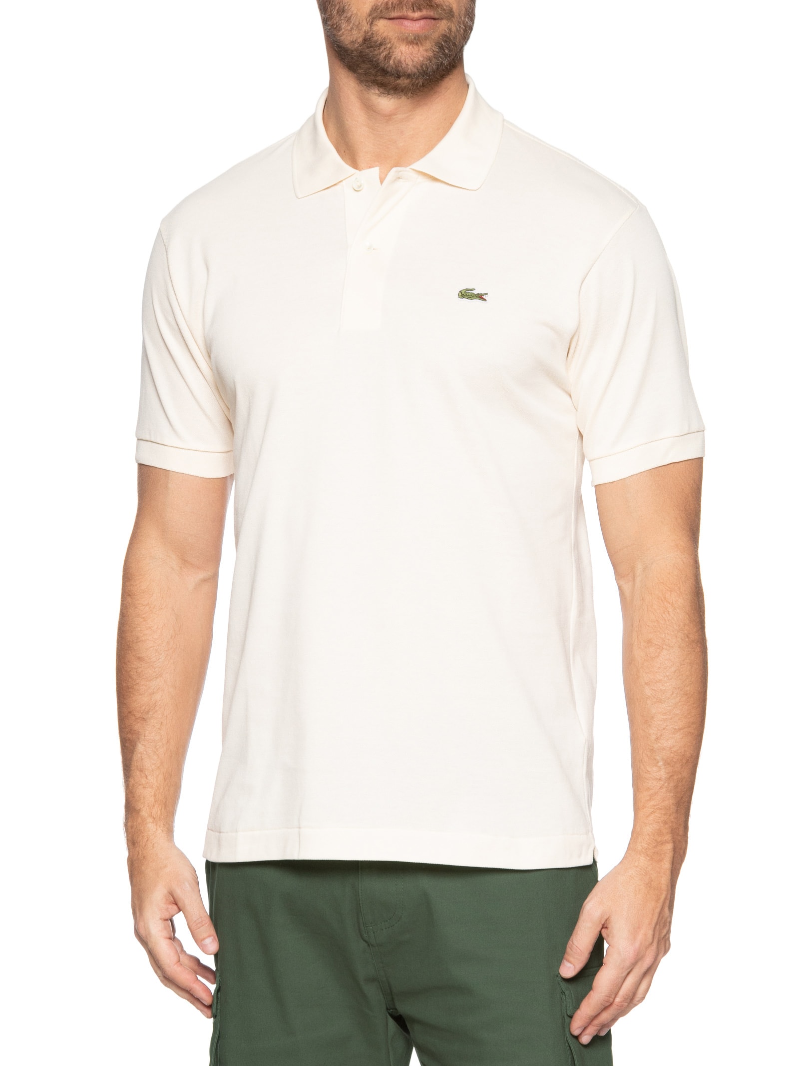 Polo Masculina Slim Fit L.12.12 Em Piquet De Algodão Bege Lacoste