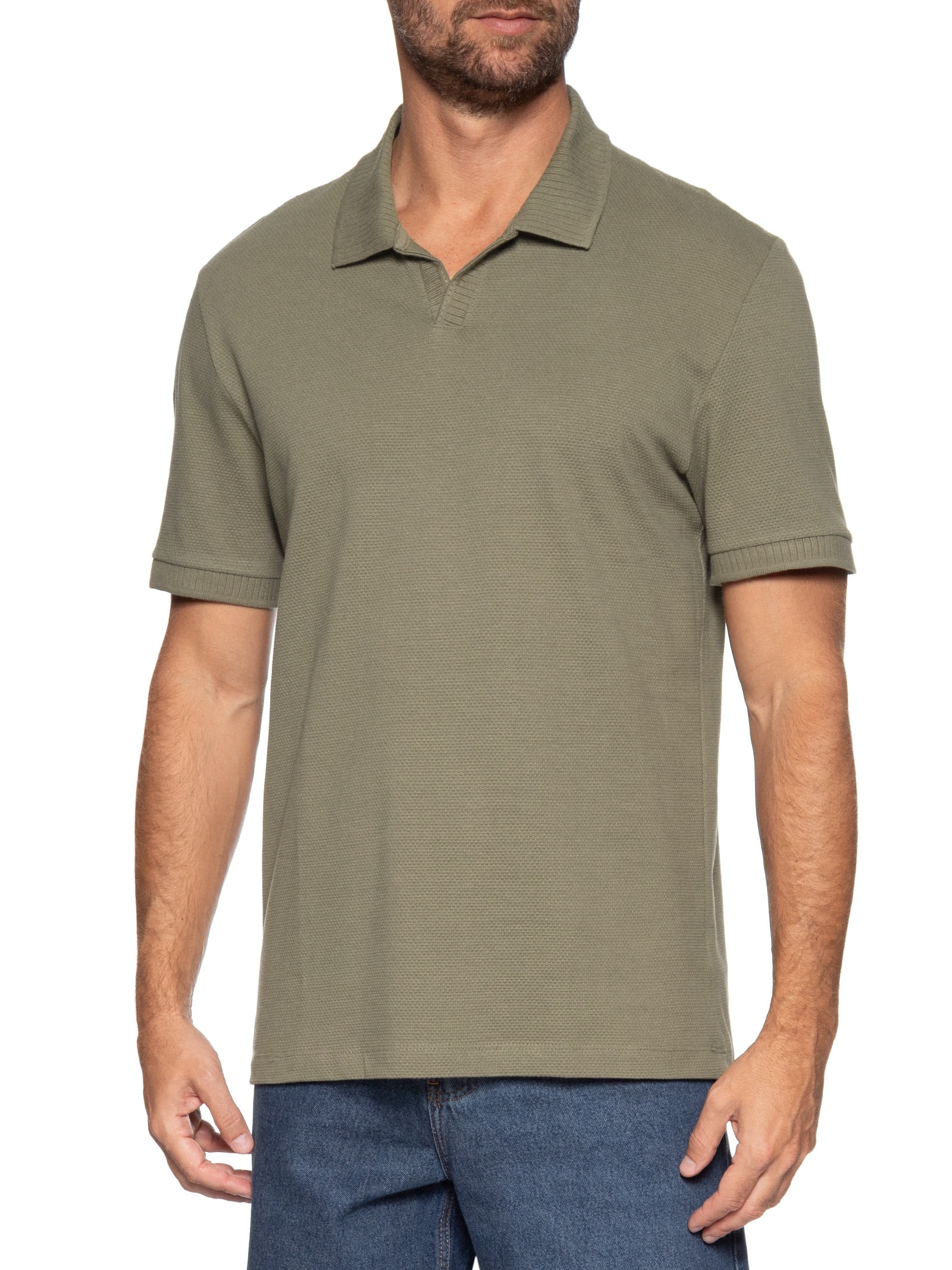 Polo Masculina Slim Fit Malha Texturizada Verde Hering