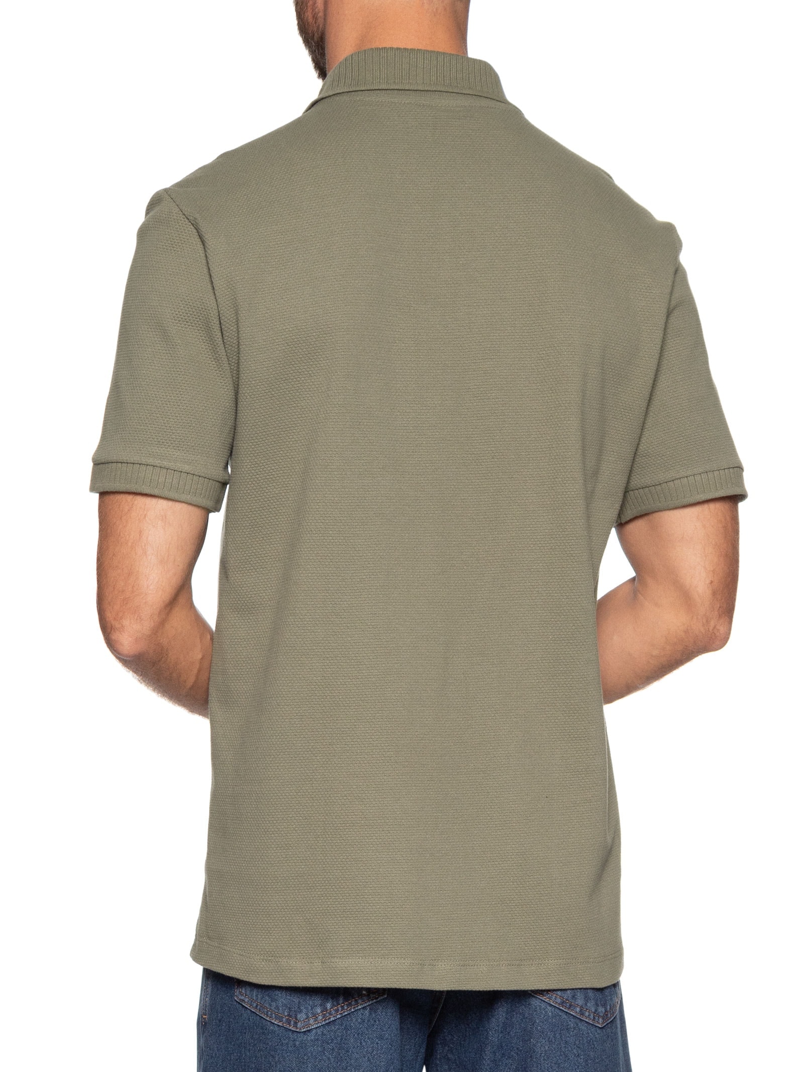 Polo Masculina Slim Fit Malha Texturizada Verde Hering