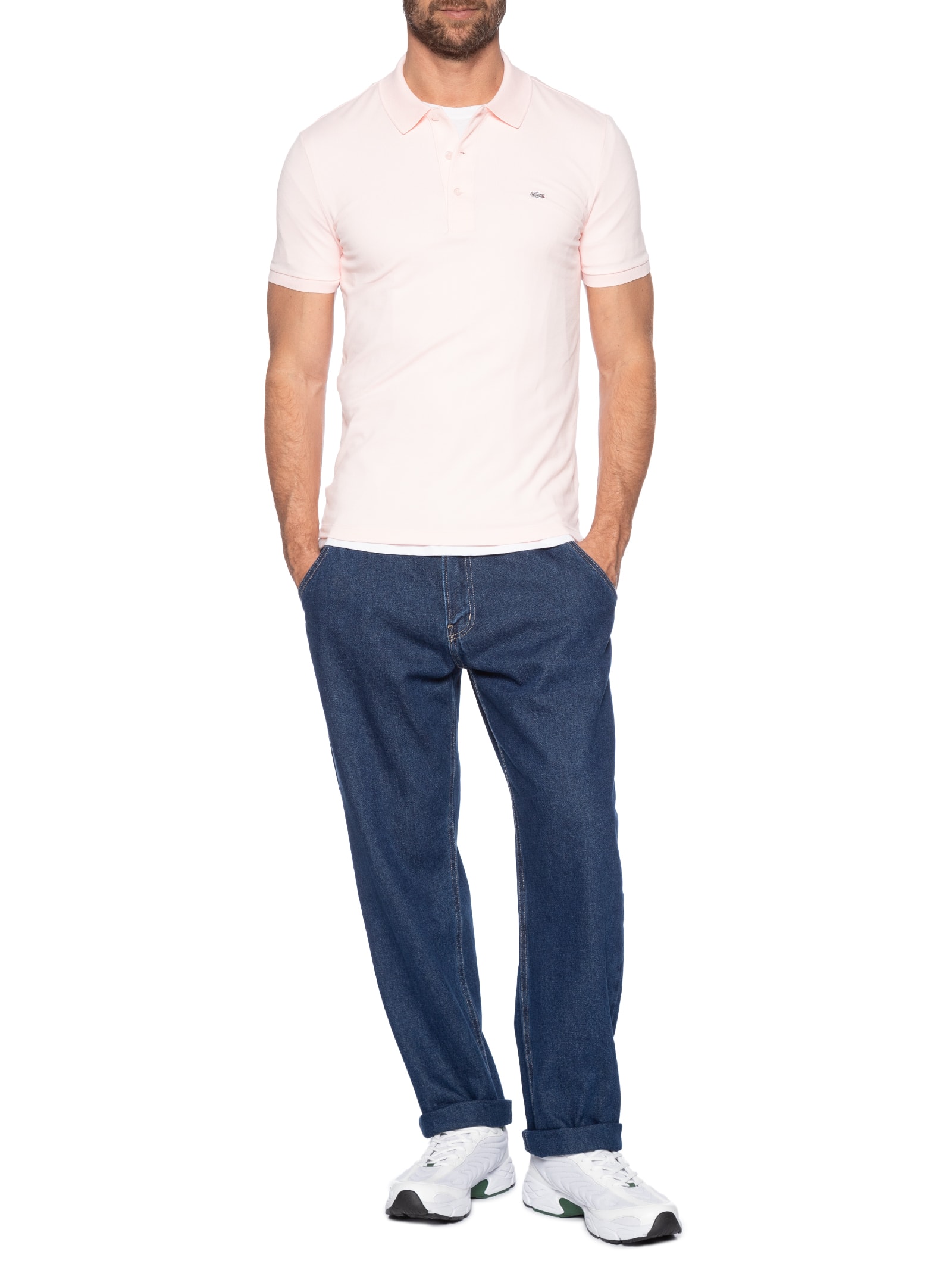 Polo Masculina Slim Fit Mini Piquet Stretch Rosa Lacoste
