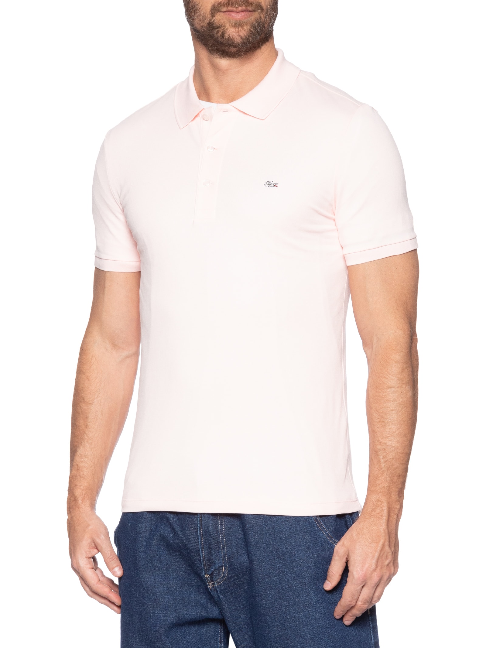 Polo Masculina Slim Fit Mini Piquet Stretch Rosa Lacoste