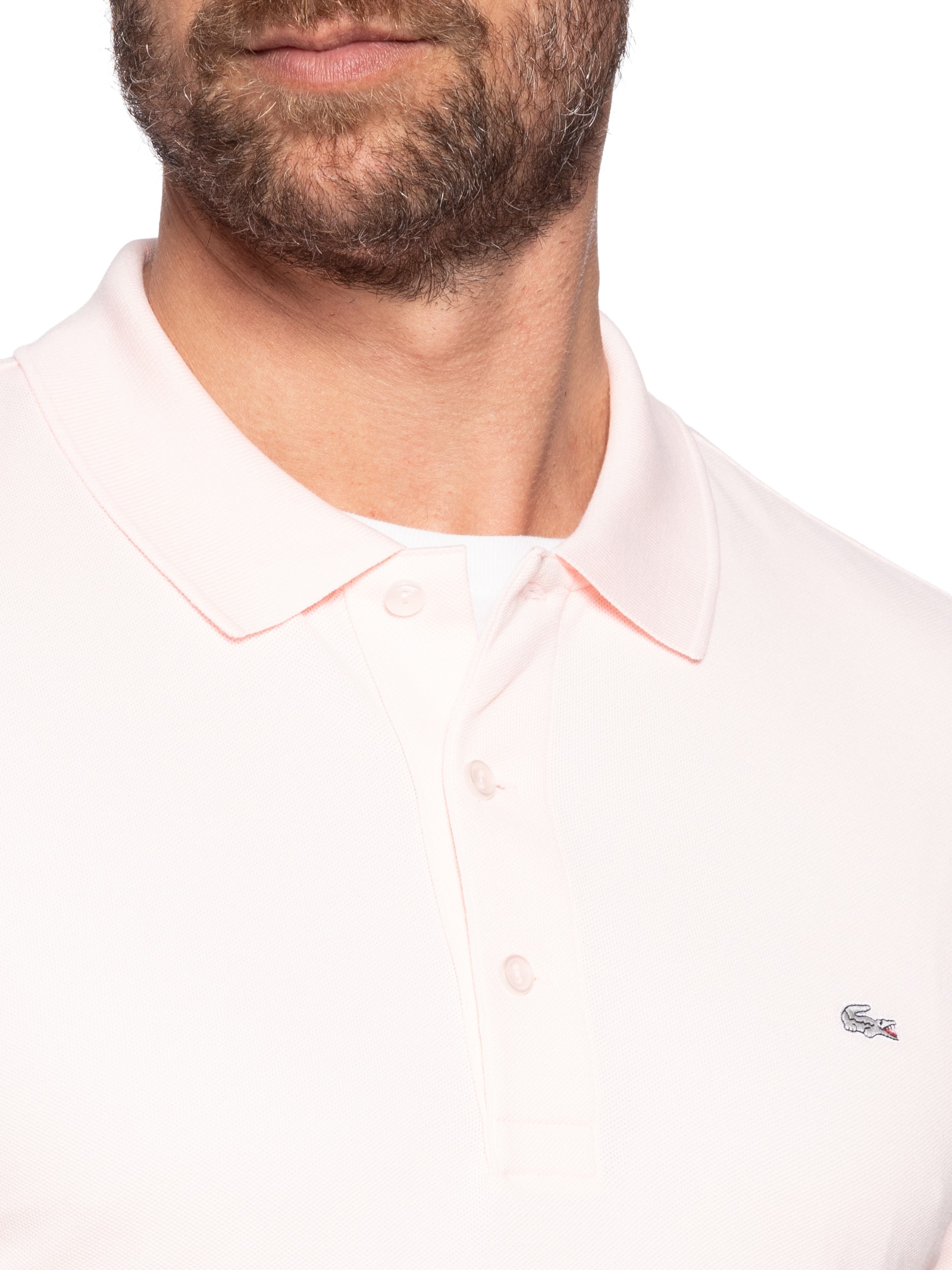 Polo Masculina Slim Fit Mini Piquet Stretch Rosa Lacoste