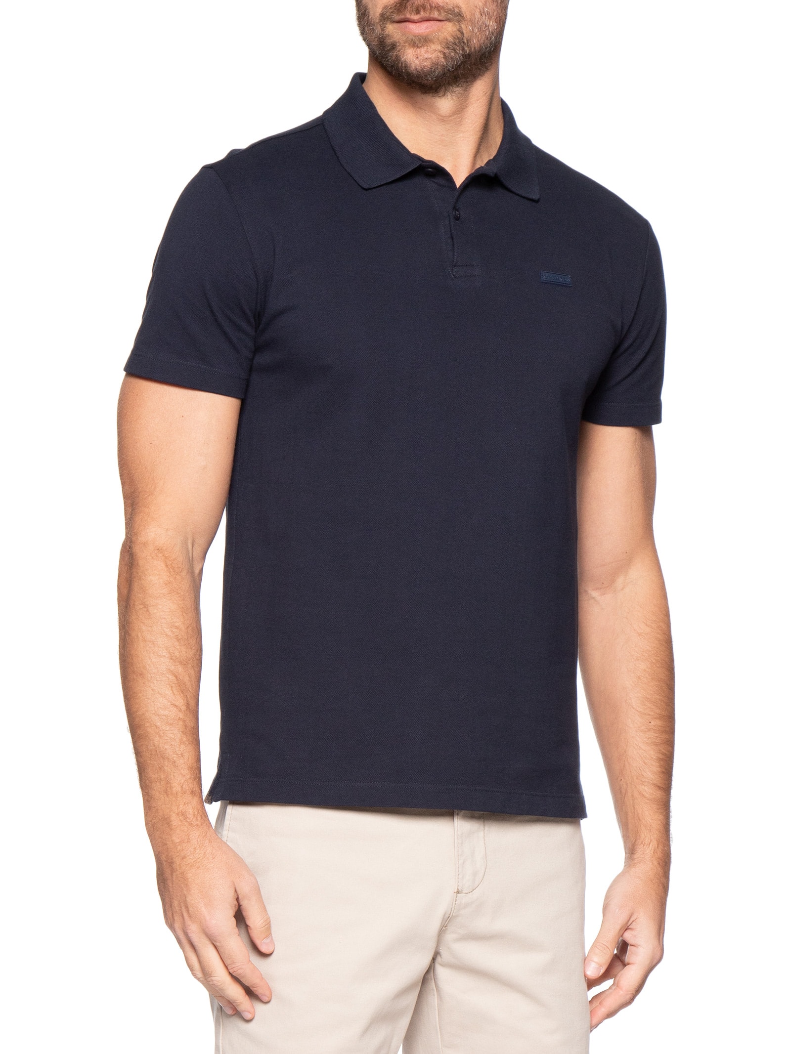 Polo Masculina Slim Fit Patch Borracha Azul Calvin Klein