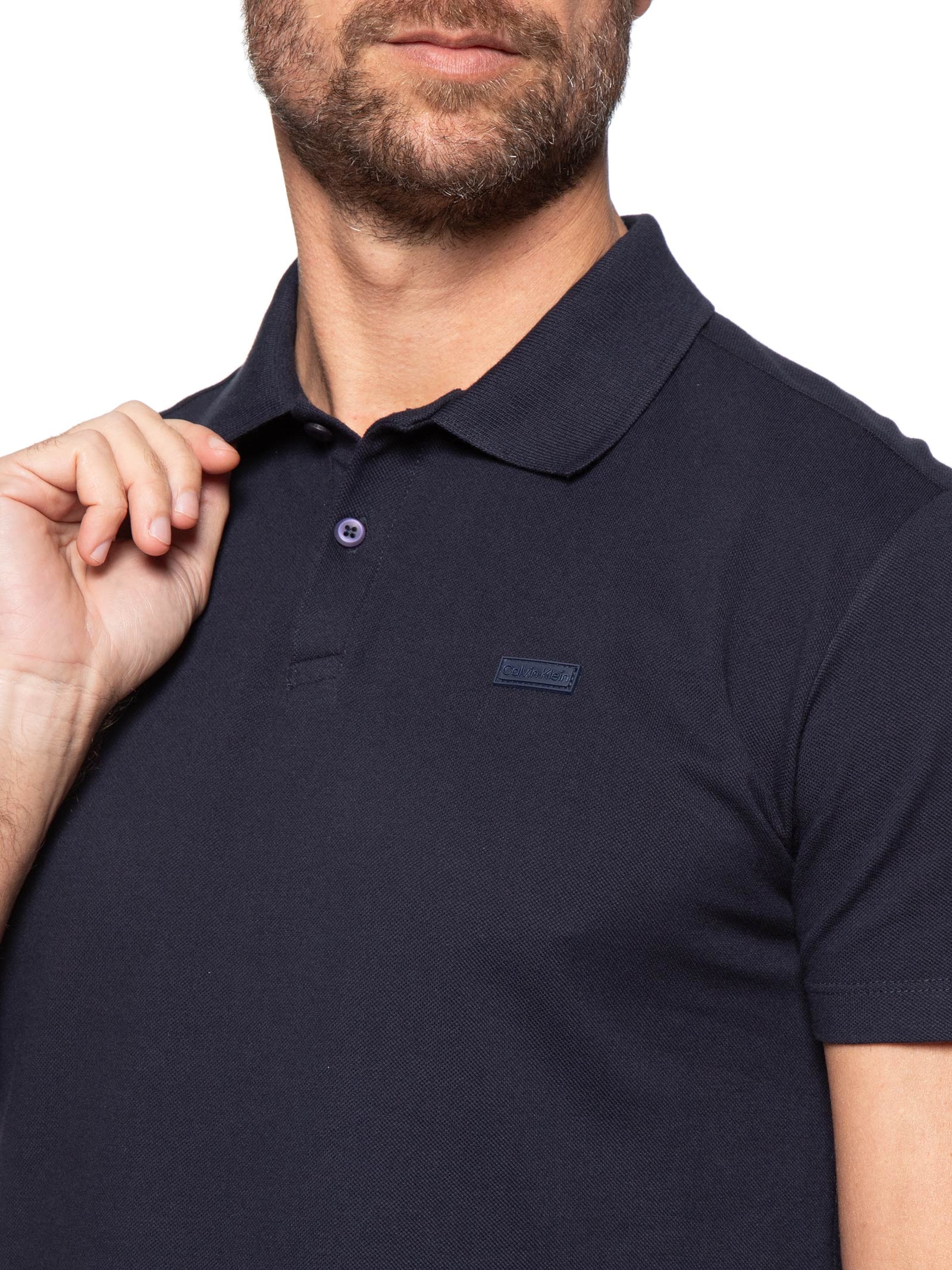 Polo Masculina Slim Fit Patch Borracha Azul Calvin Klein