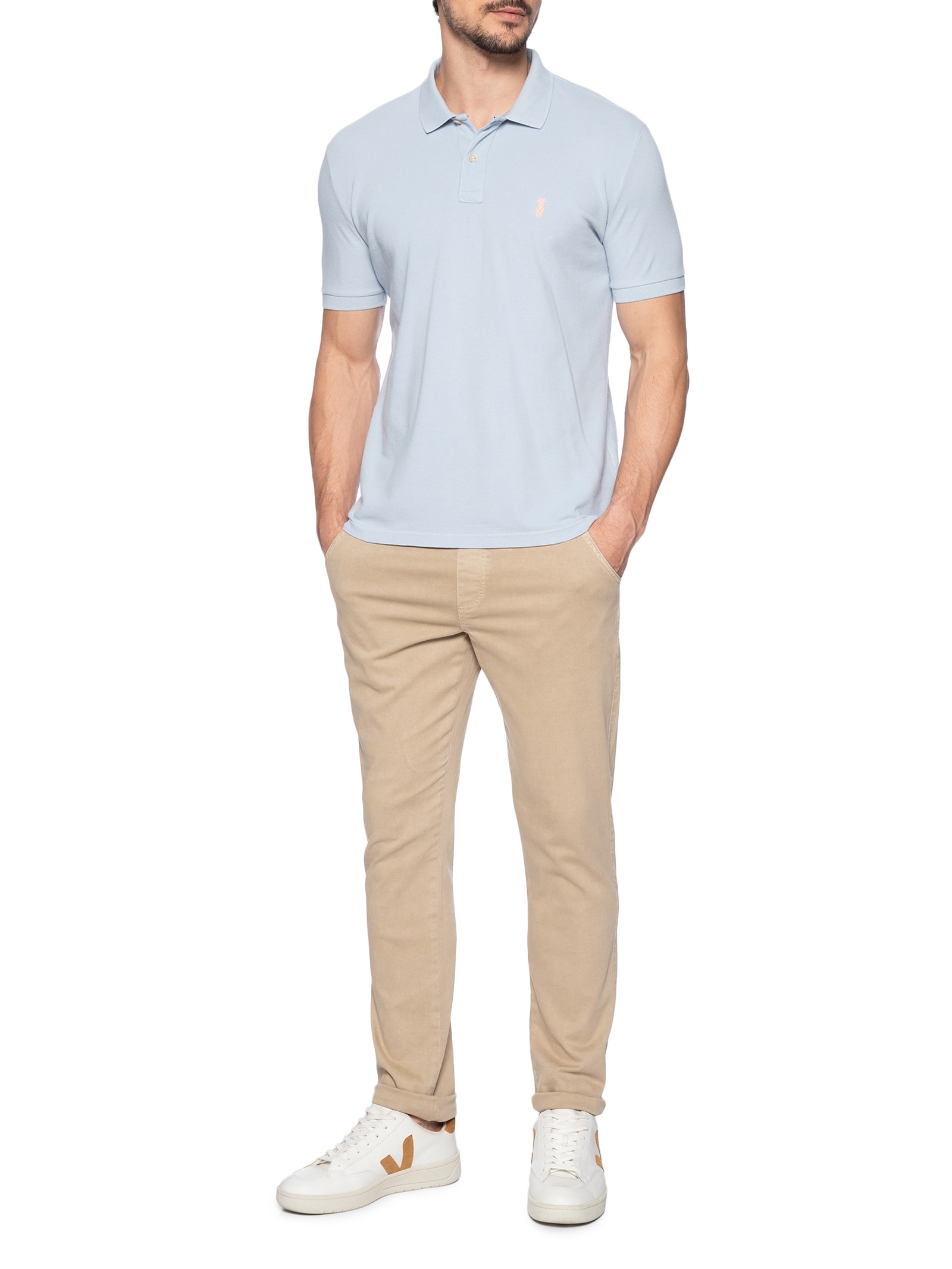 Polo Masculina Slim Fit Summer Em Piquet Azul Pineapple