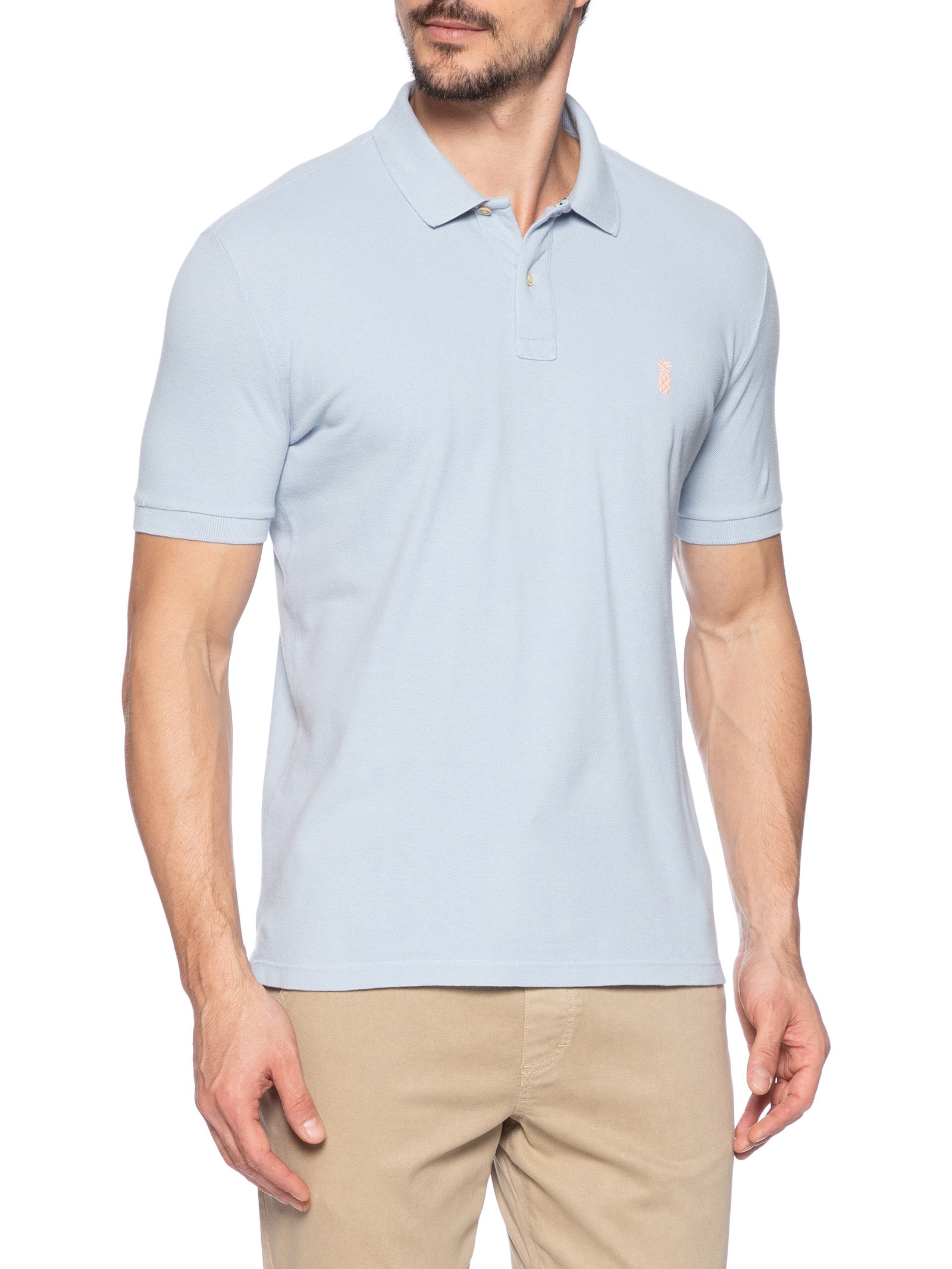 Polo Masculina Slim Fit Summer Em Piquet Azul Pineapple