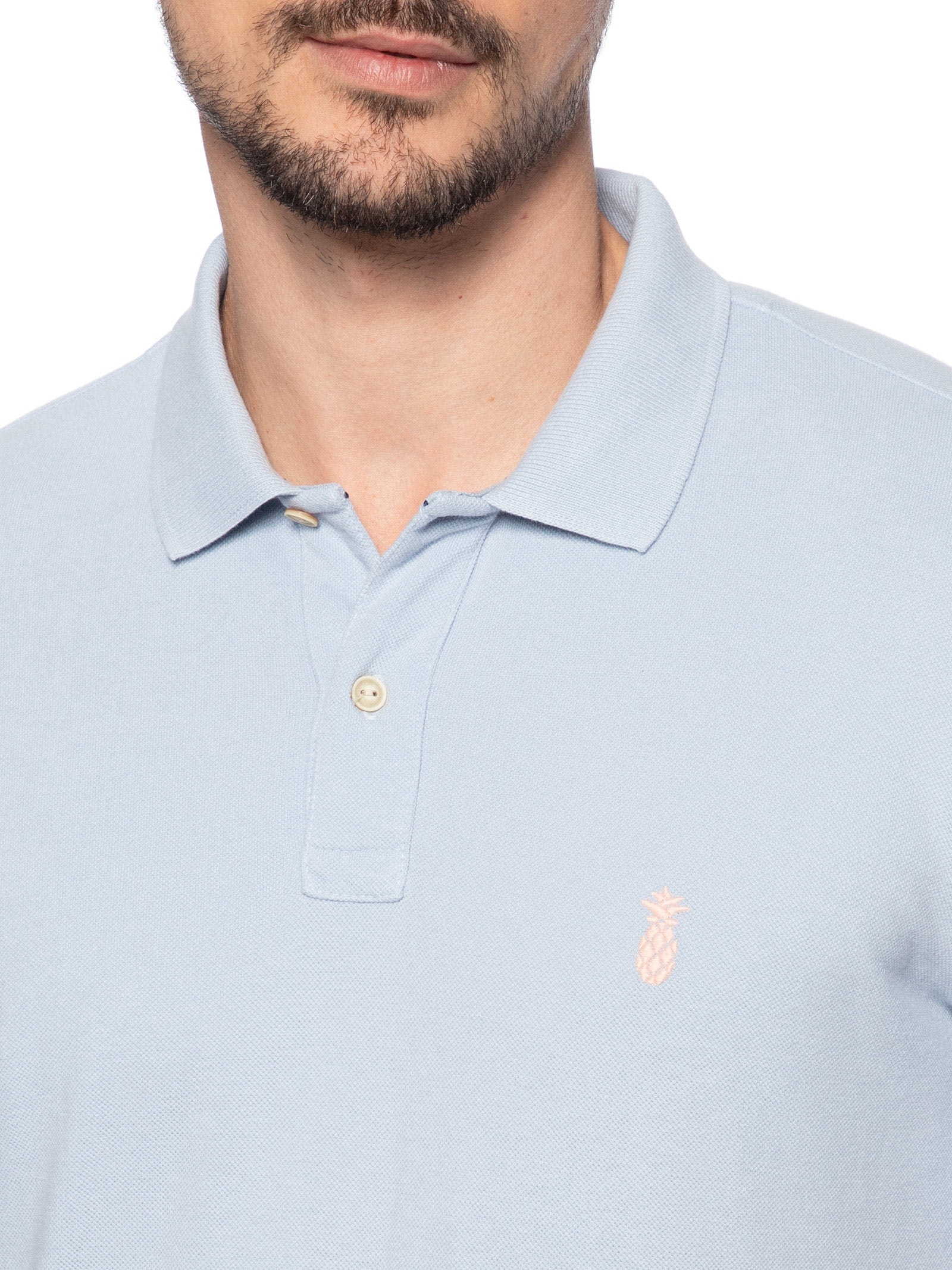 Polo Masculina Slim Fit Summer Em Piquet Azul Pineapple