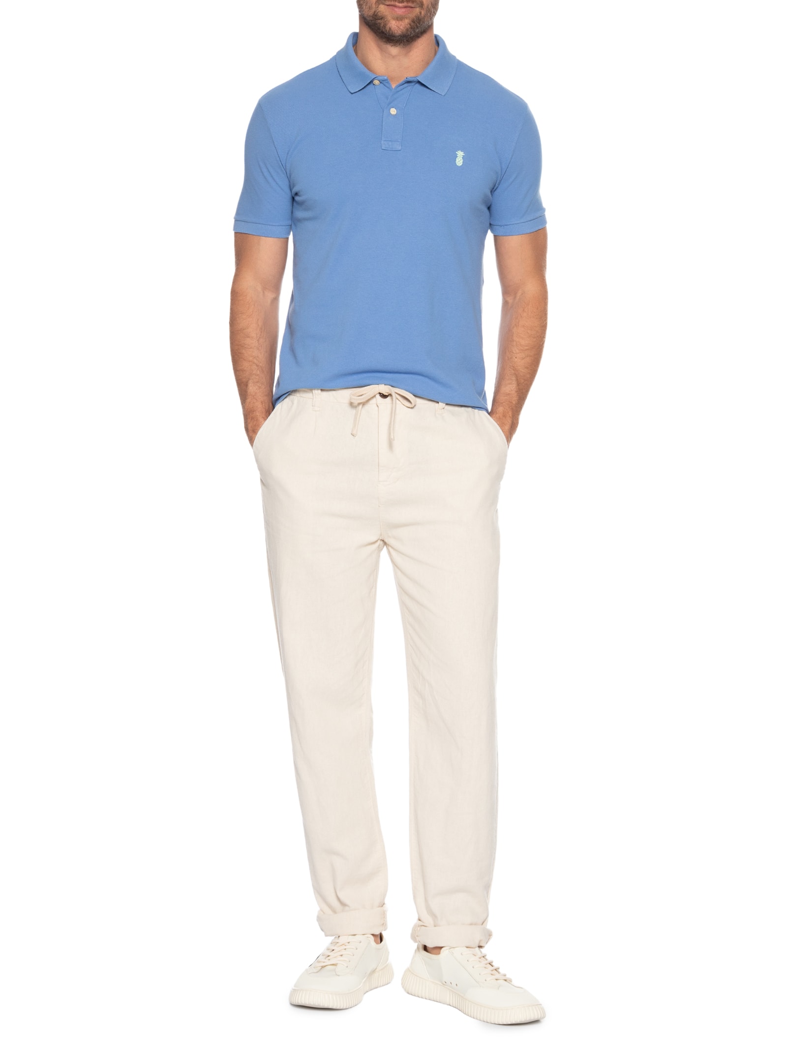 Polo Masculina Slim Fit Summer Em Piquet Azul Pineapple