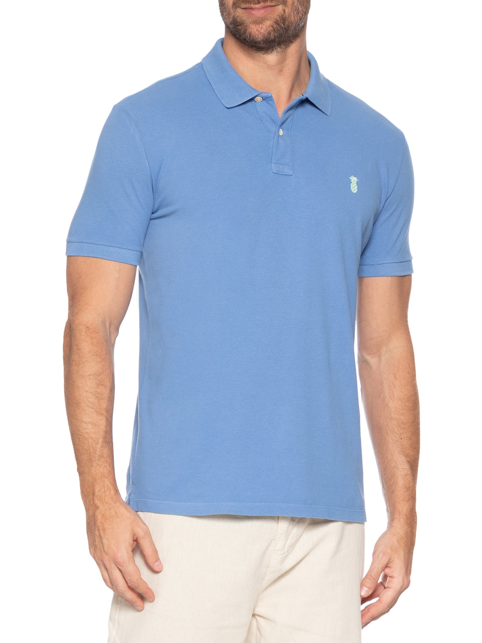 Polo Masculina Slim Fit Summer Em Piquet Azul Pineapple