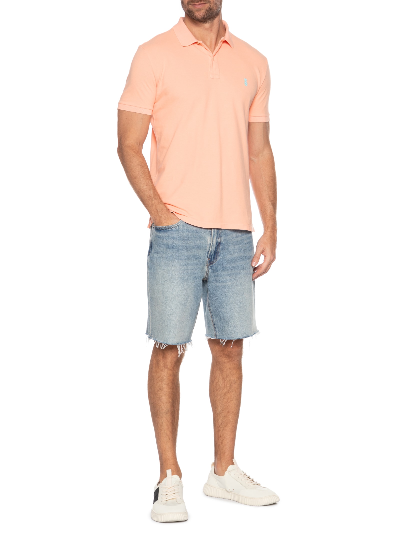 Polo Masculina Slim Fit Summer Em Piquet Laranja Pineapple
