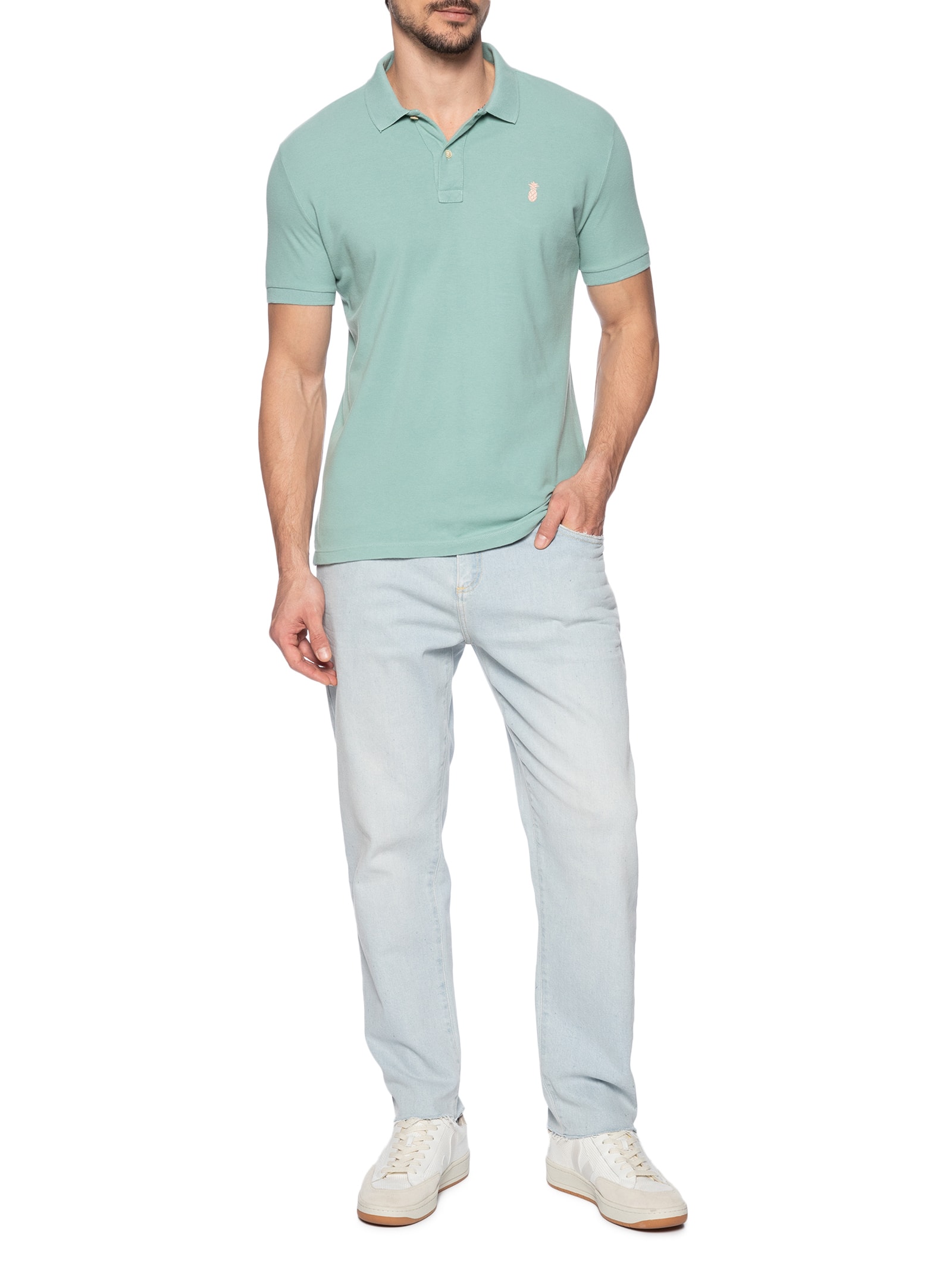 Polo Masculina Slim Fit Summer Em Piquet Verde Pineapple
