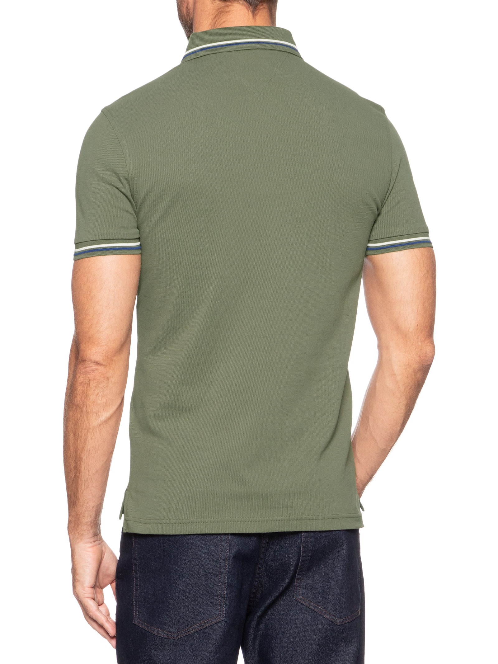 Polo Masculina Slim Fit Tipped Com Friso Verde Tommy Hilfiger