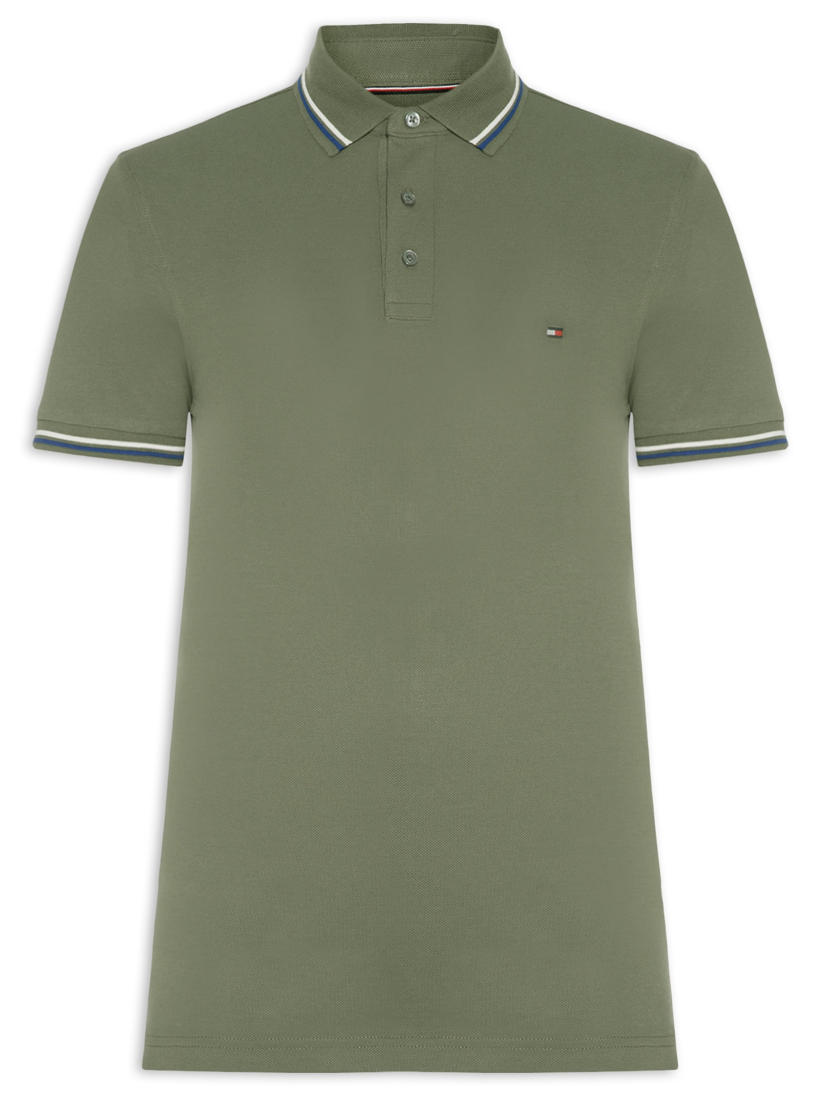 Polo Masculina Slim Fit Tipped Com Friso Verde Tommy Hilfiger