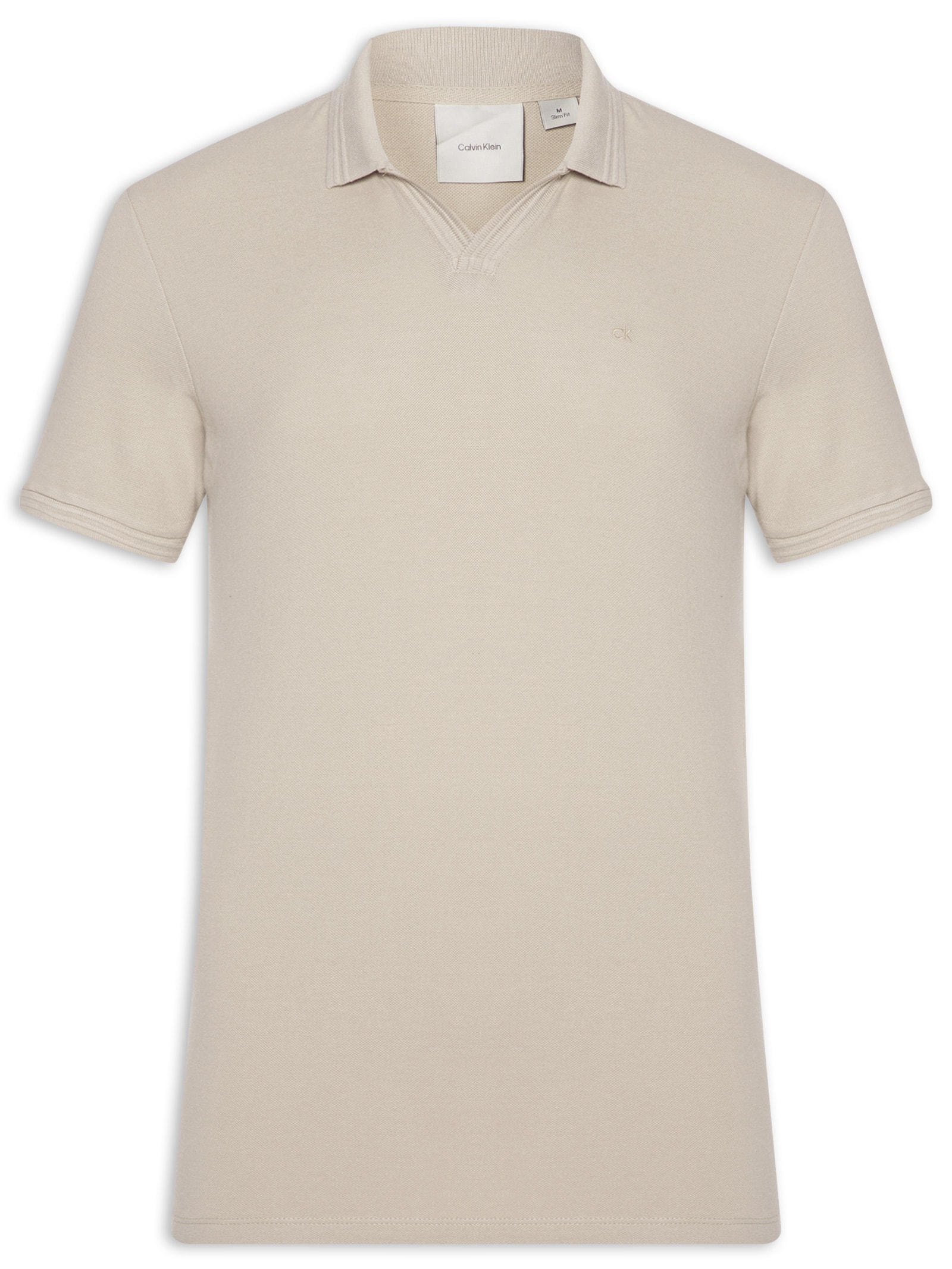 Polo Masculina Slim Gola Aberta Peitilho Bege Calvin Klein