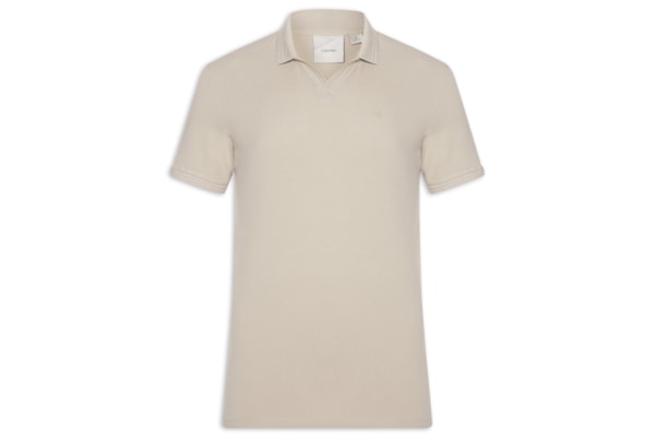 Polo Masculina Slim Gola Aberta Peitilho - Bege