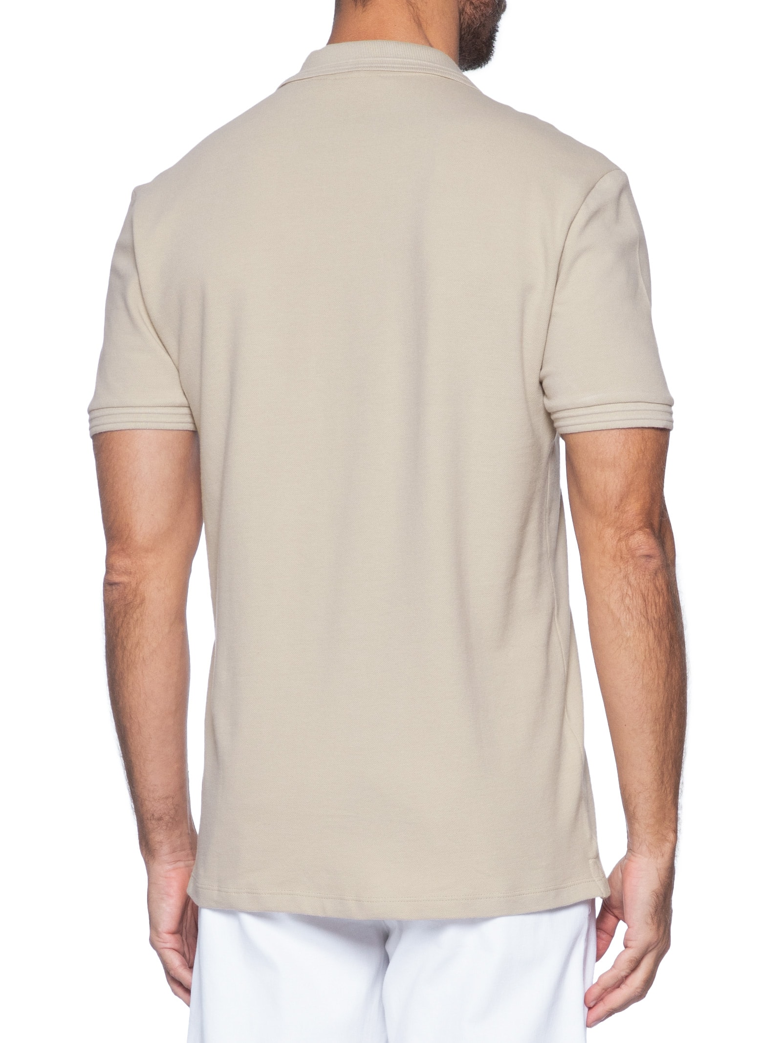 Polo Masculina Slim Gola Aberta Peitilho Bege Calvin Klein