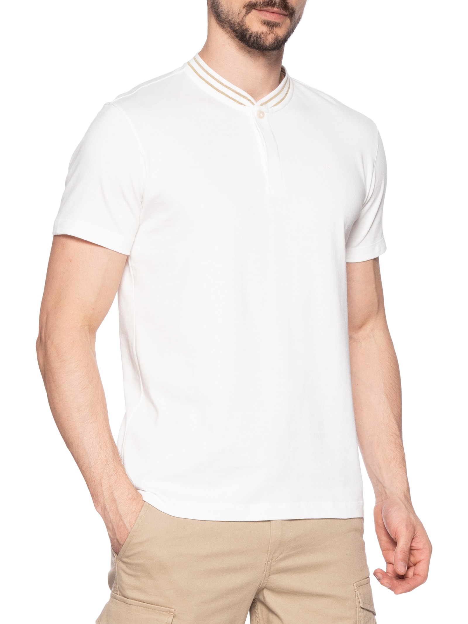 Polo Masculina Slim Gola Portuguesa Off White Calvin Klein - White Label