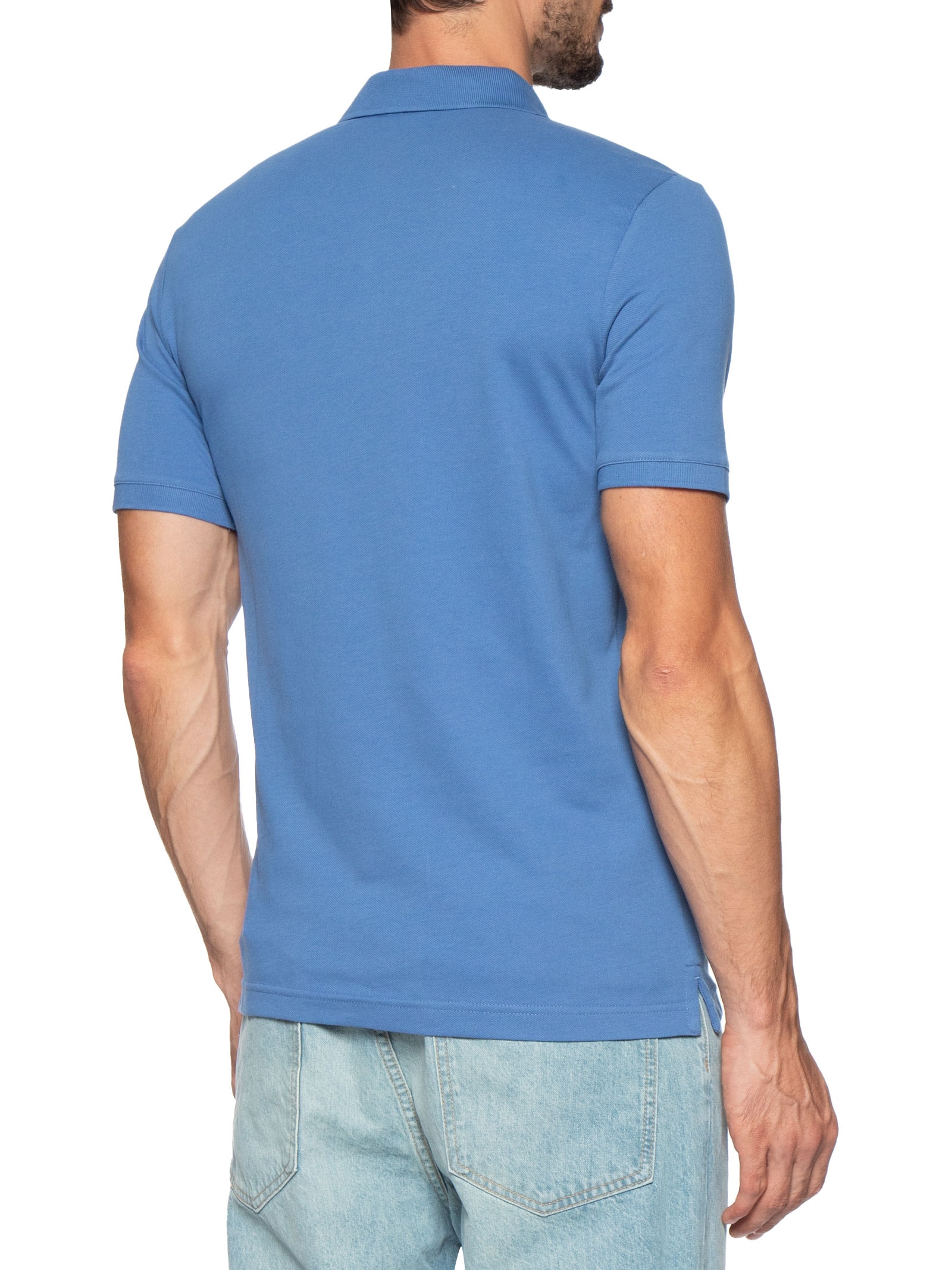 Polo Masculina Slim Manga Curta Em Piquet Azul Calvin Klein - White Label