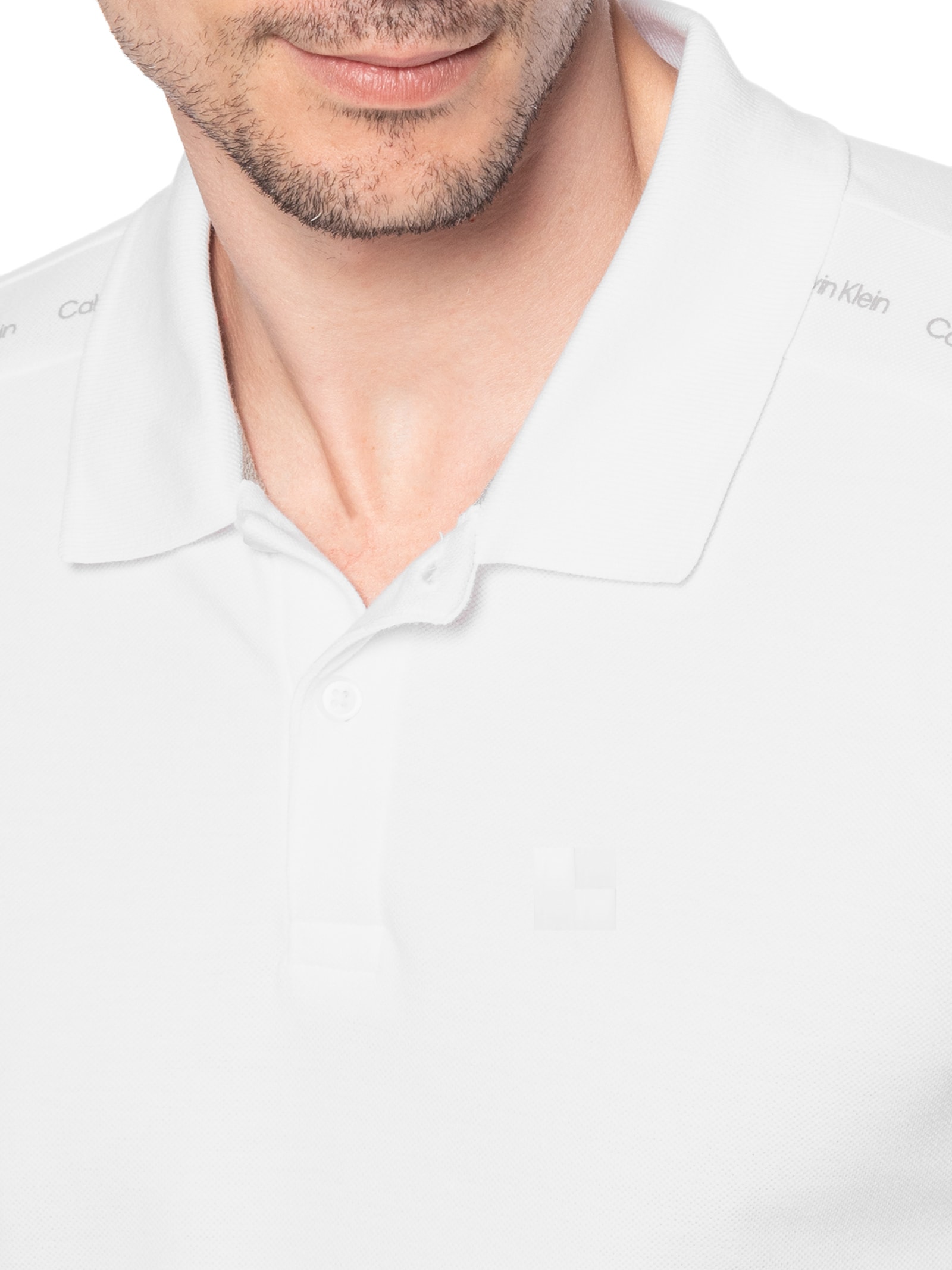 Polo Masculina Slim Recorte Logo Ombro Branco Calvin Klein - White Label