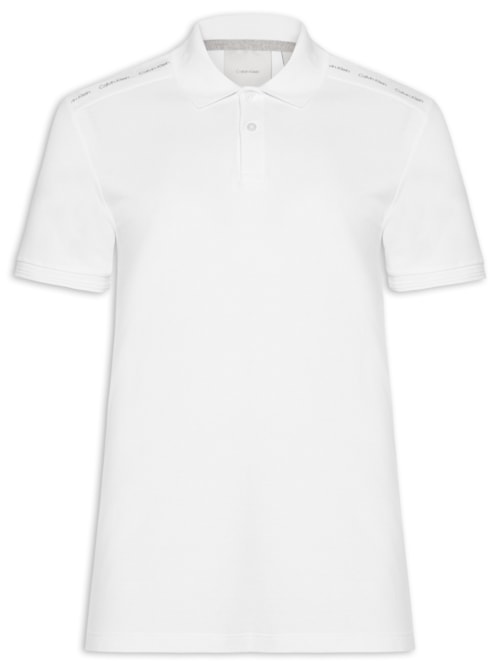 Polo Masculina Slim Recorte Logo Ombro – Branco