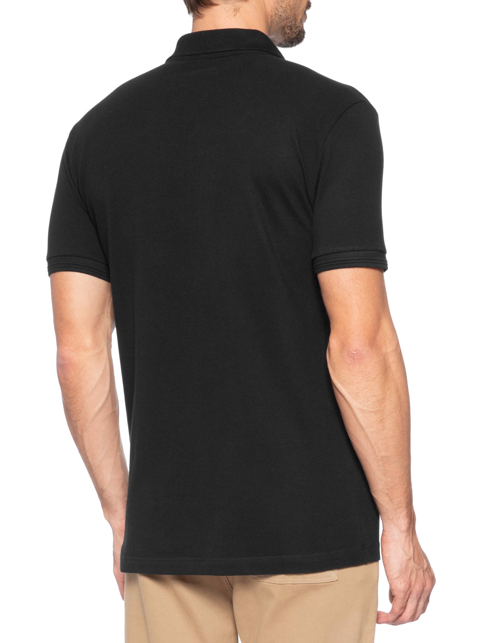 Polo Masculina Slim Recorte Logo Ombro Preto Calvin Klein