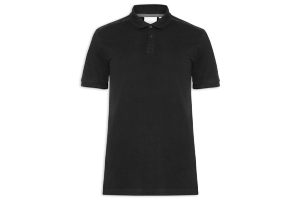 Polo Masculina Slim Recorte Logo Ombro – Preto