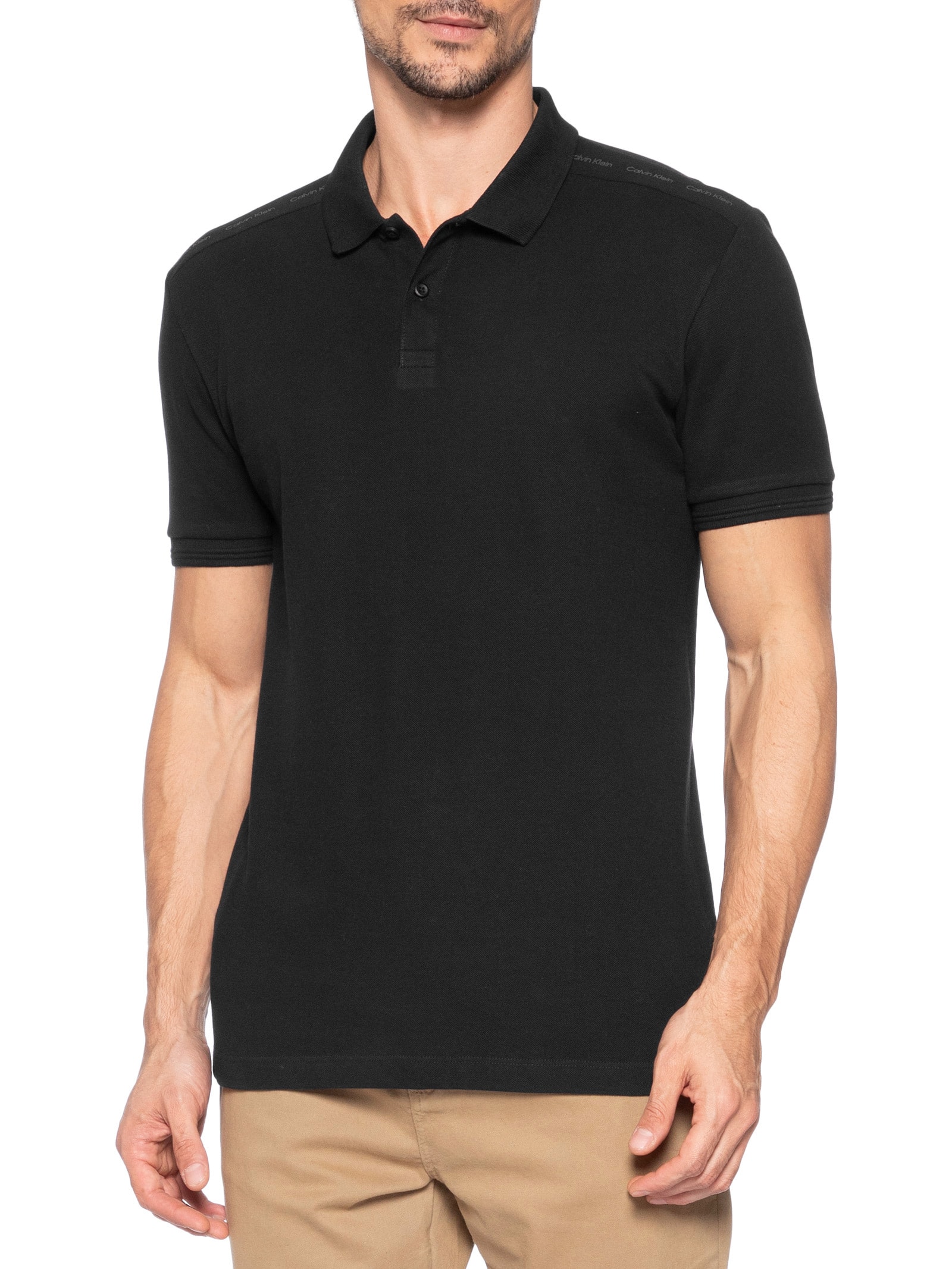 Polo Masculina Slim Recorte Logo Ombro – Preto Calvin Klein