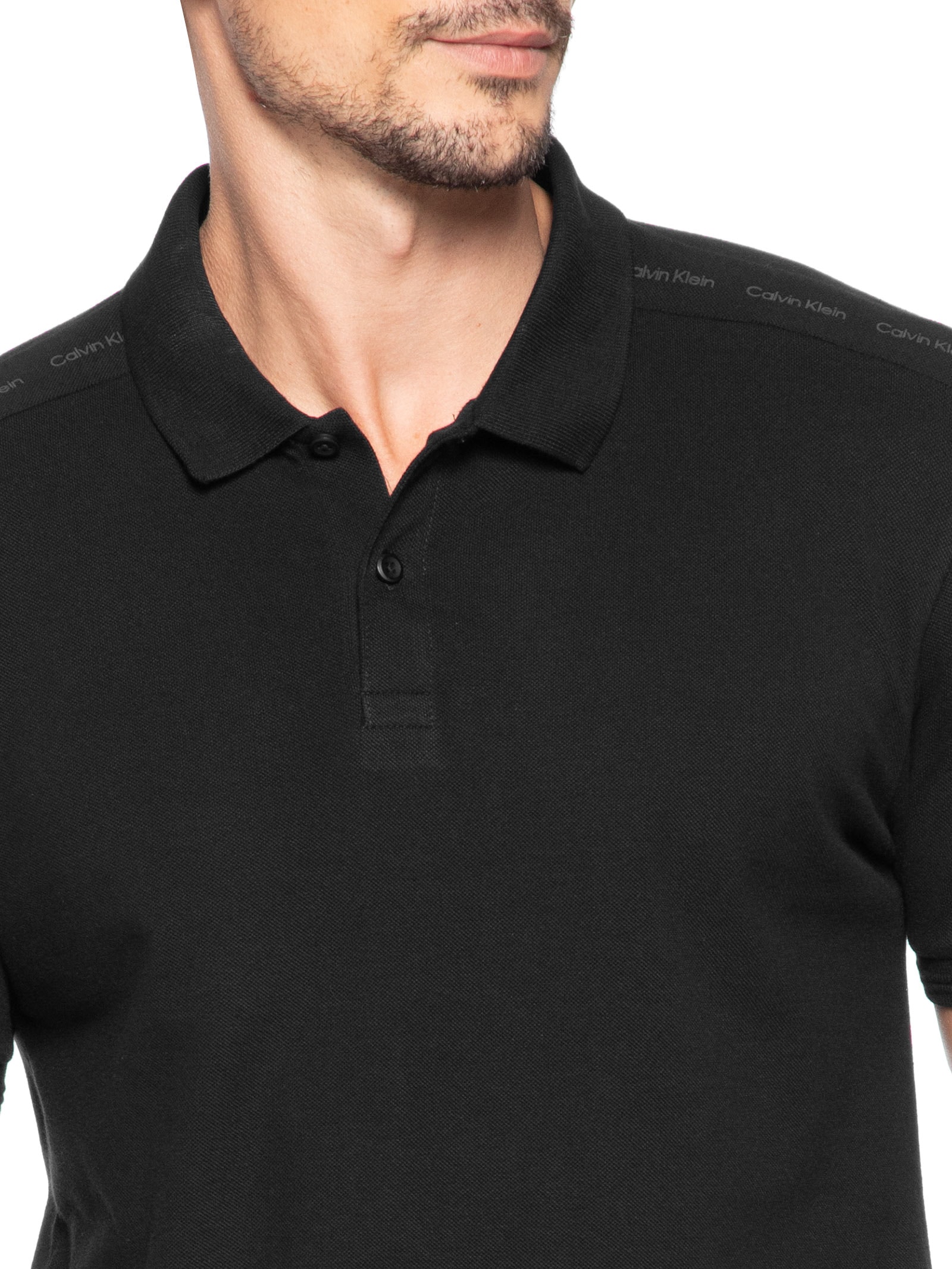 Polo Masculina Slim Recorte Logo Ombro – Preto Calvin Klein