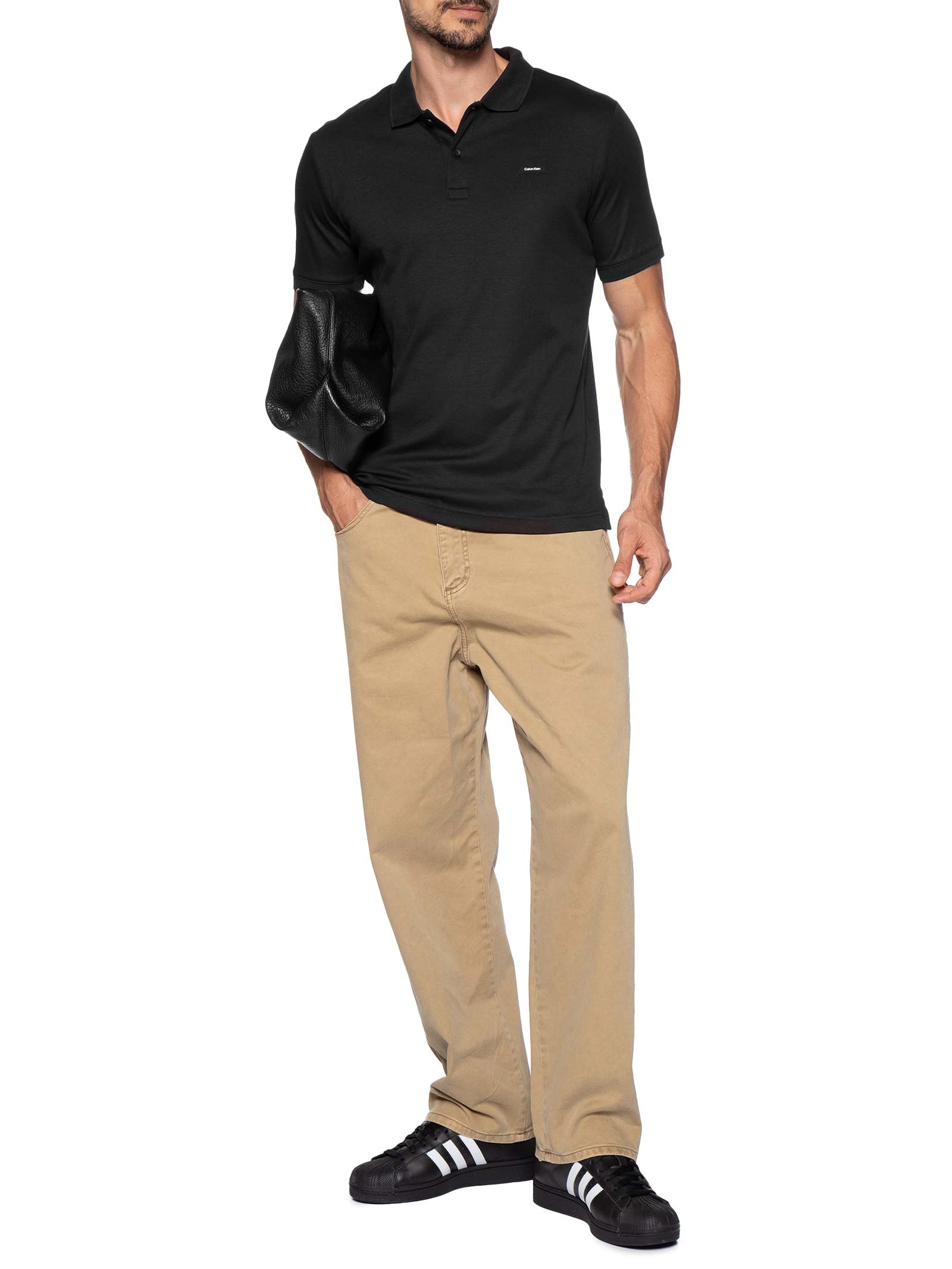 Polo Masculina Slim Smooth Cotton Preto Calvin Klein - White Label