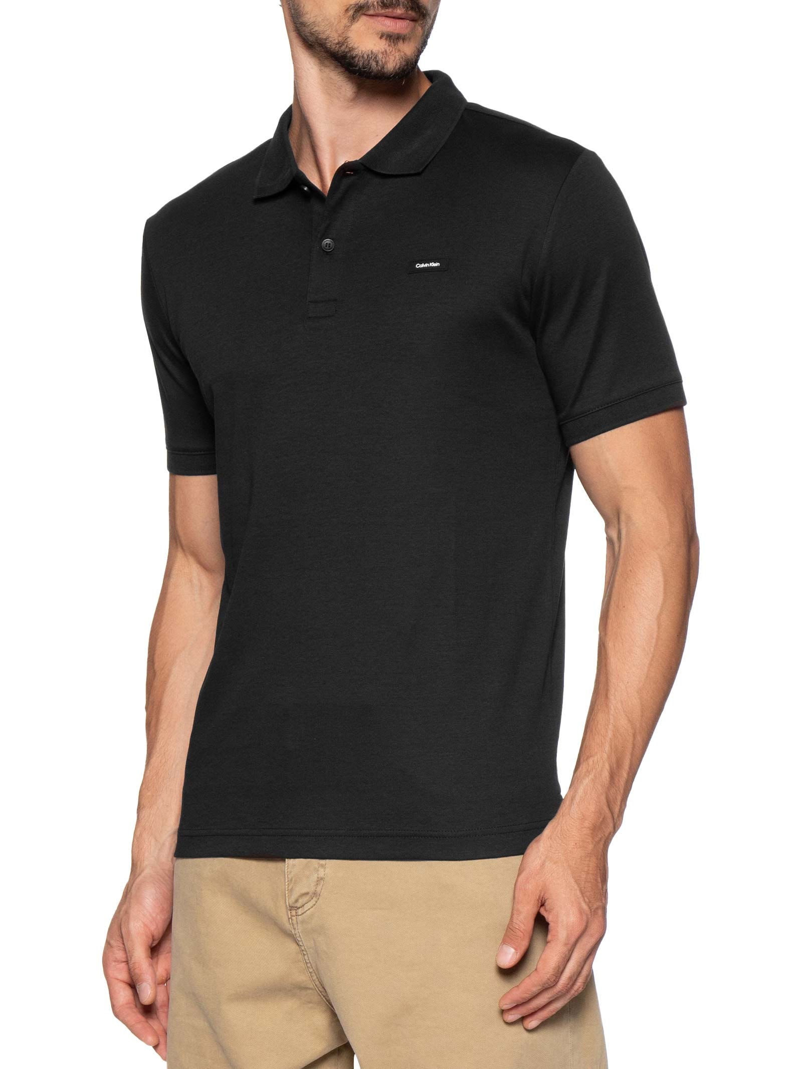 Polo Masculina Slim Smooth Cotton Preto Calvin Klein - White Label