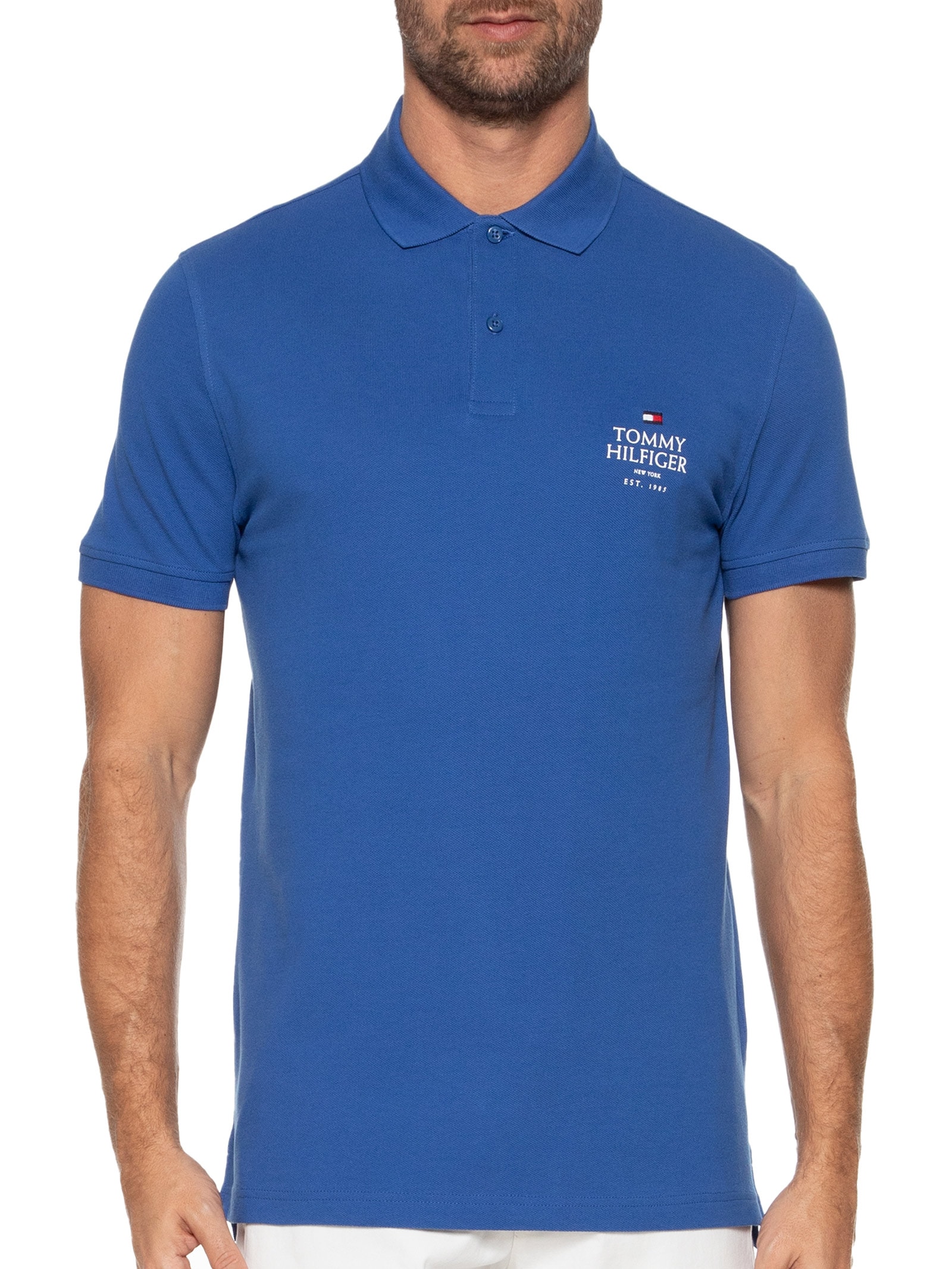 Polo Masculina Stack Chest Reg Azul Tommy Hilfiger