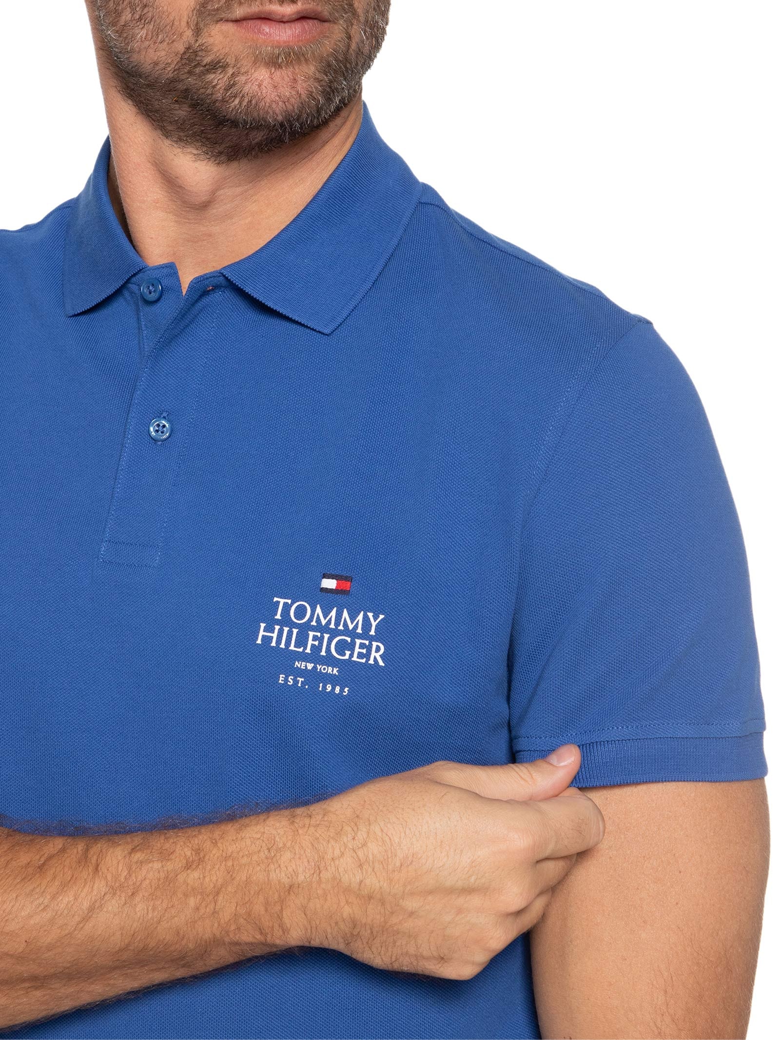 Polo Masculina Stack Chest Reg Azul Tommy Hilfiger