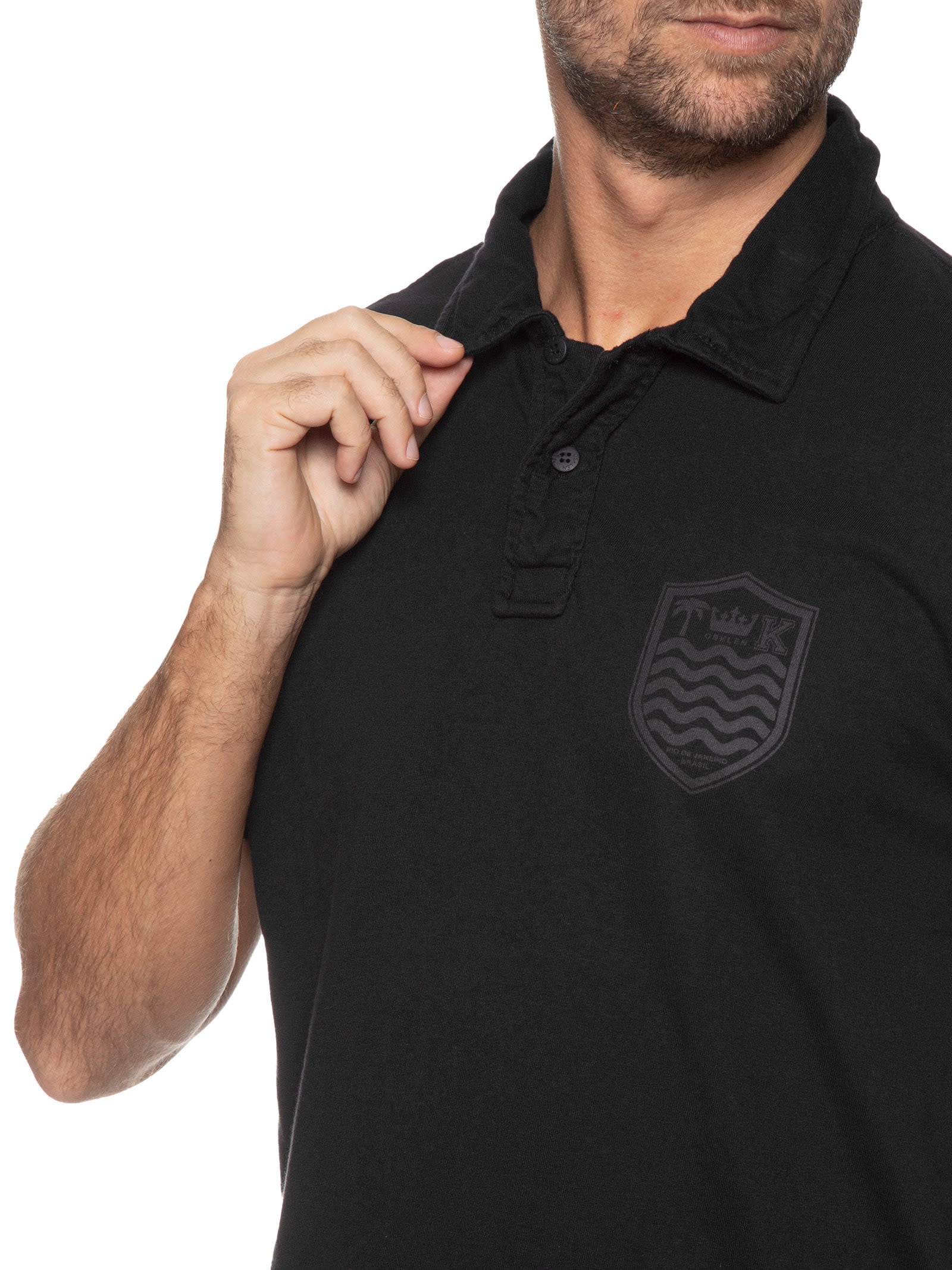 Osklen - Polo Masculina Stone Manga Curta Colors - Preto