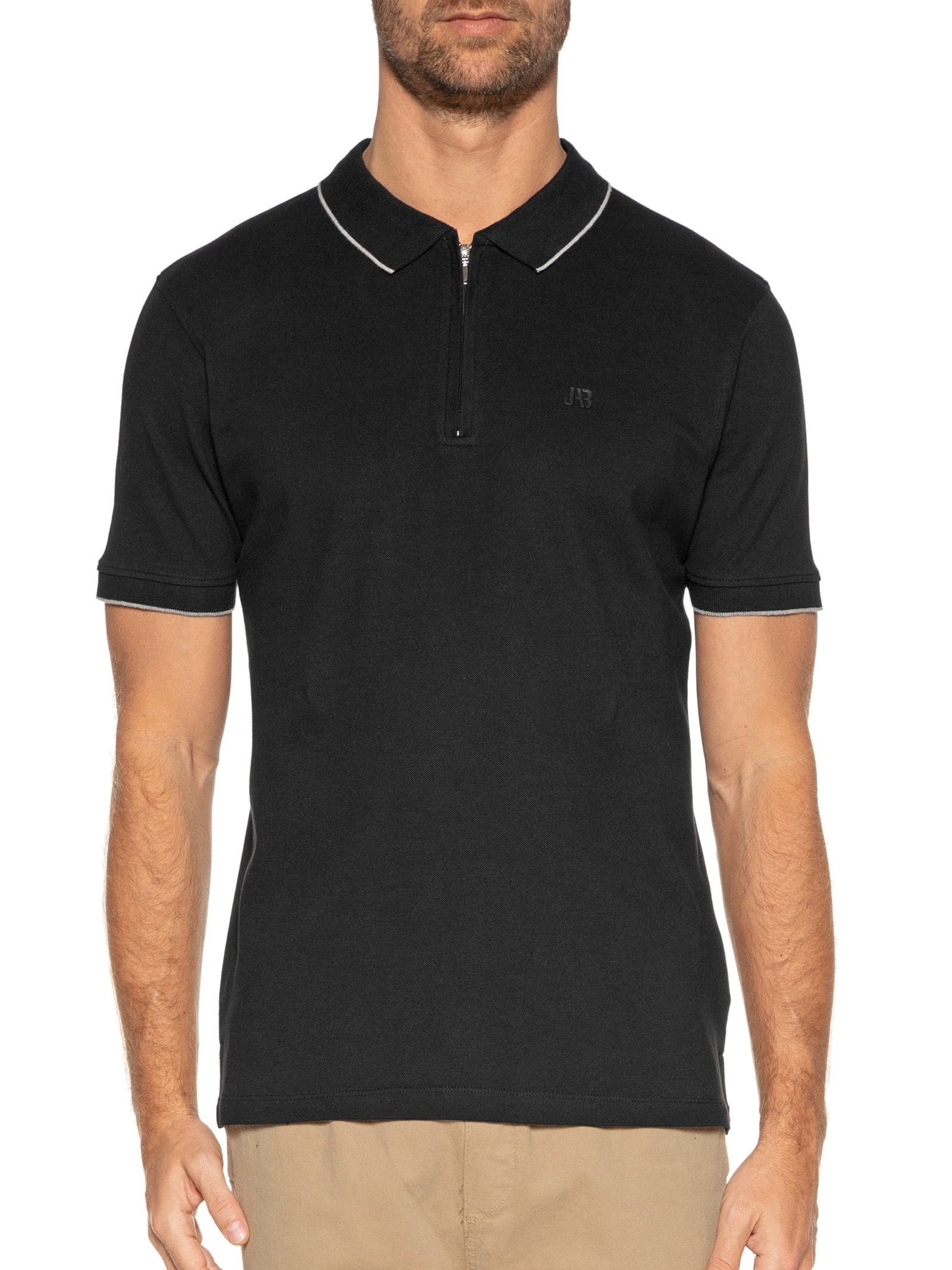 Jab - Polo Masculina Stretch Com Zíper - Preto