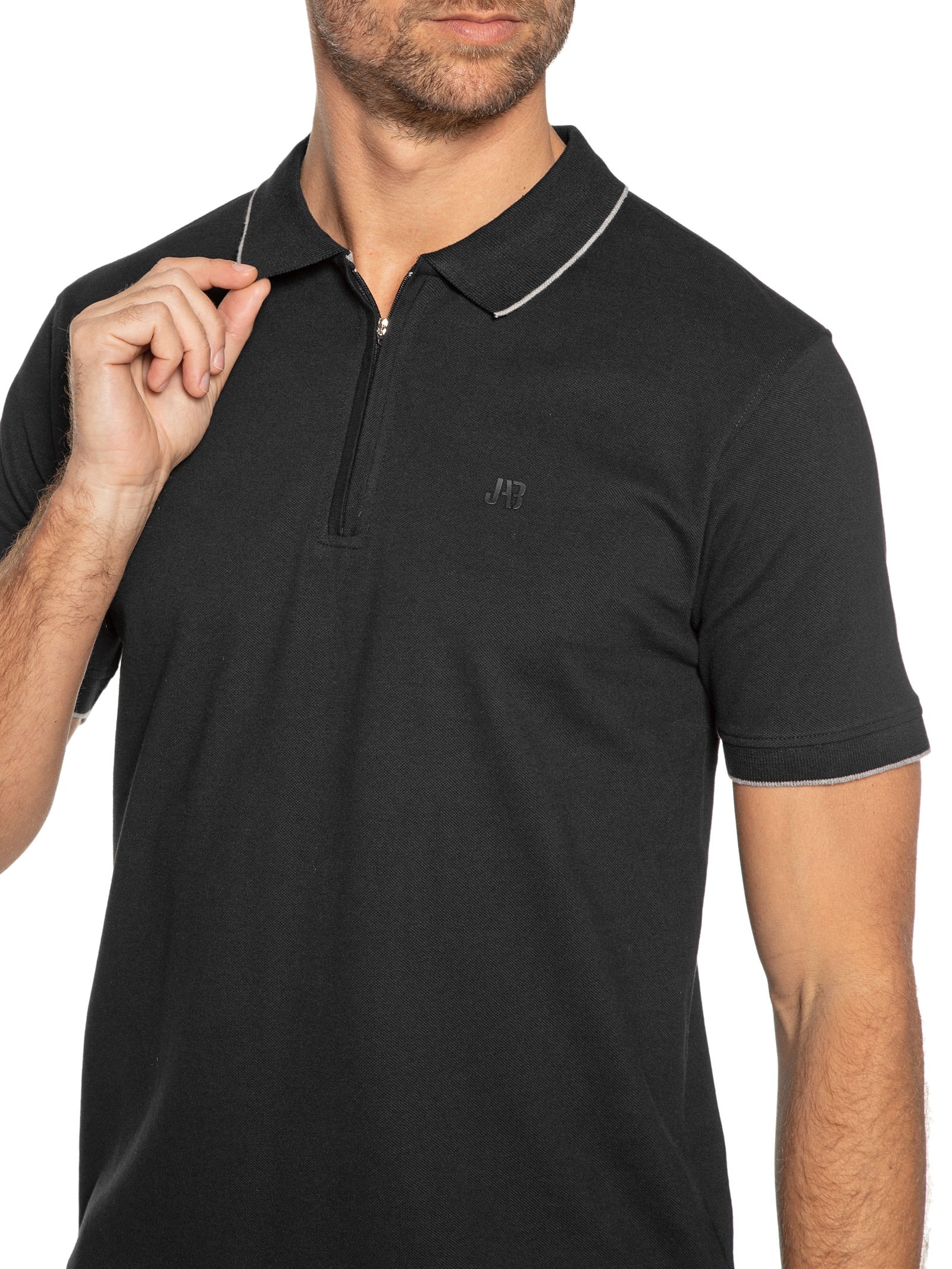 Jab - Polo Masculina Stretch Com Zíper - Preto