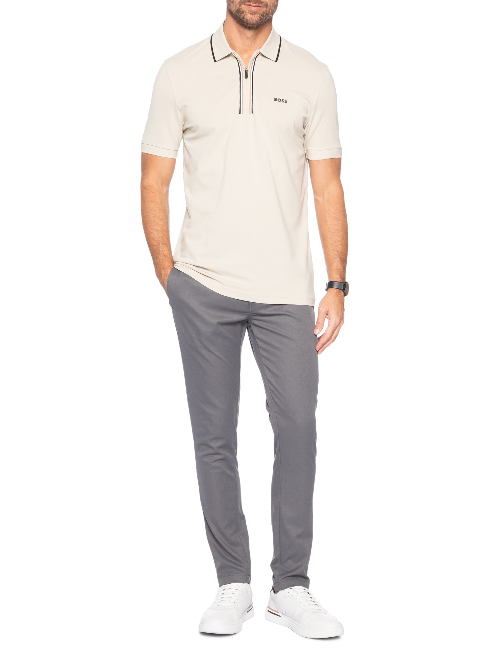 Polo Masculina Stretch Cotton Slim Fit Philix Goc Bege Boss
