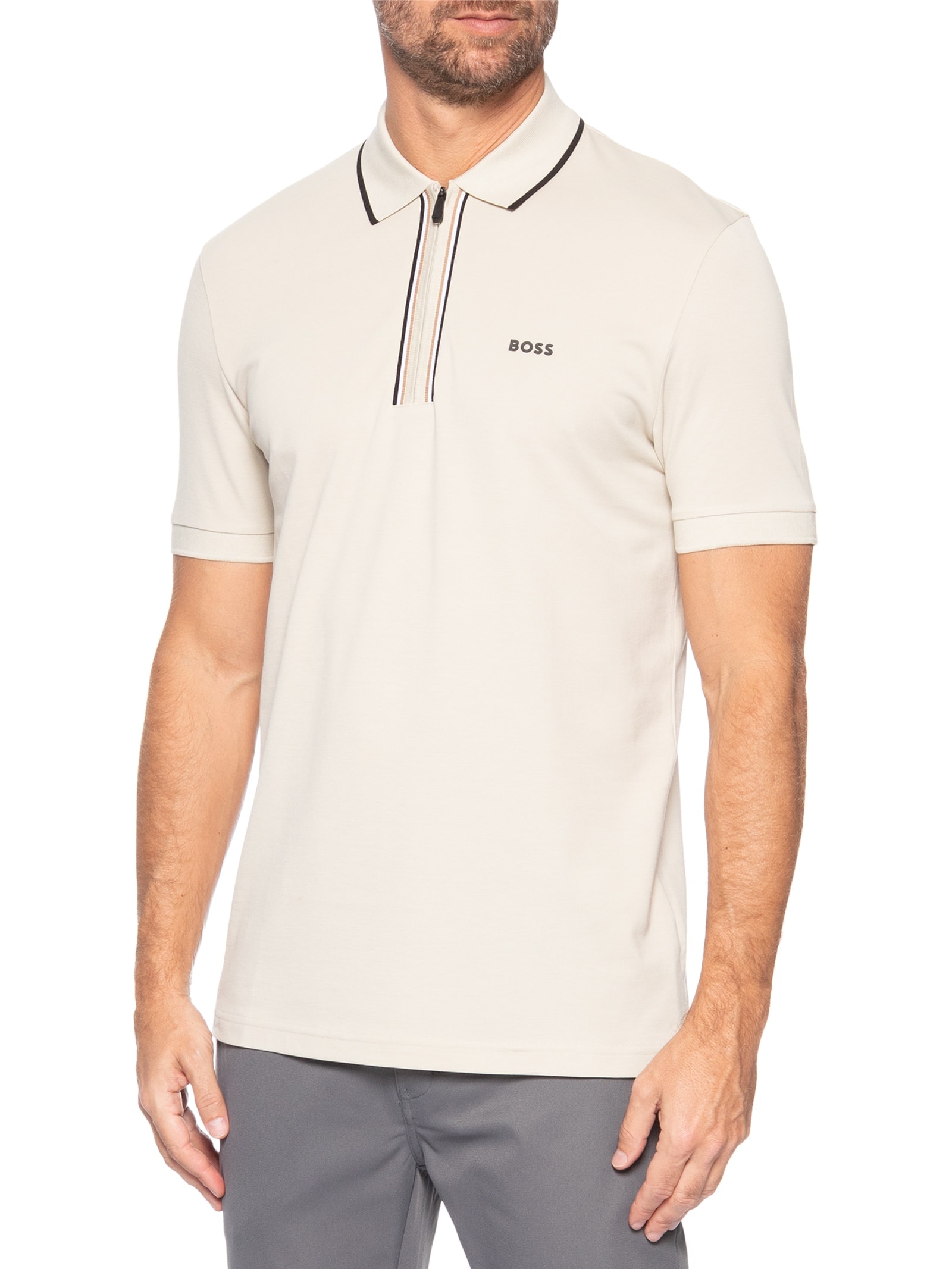 Polo Masculina Stretch Cotton Slim Fit Philix Goc Bege Boss