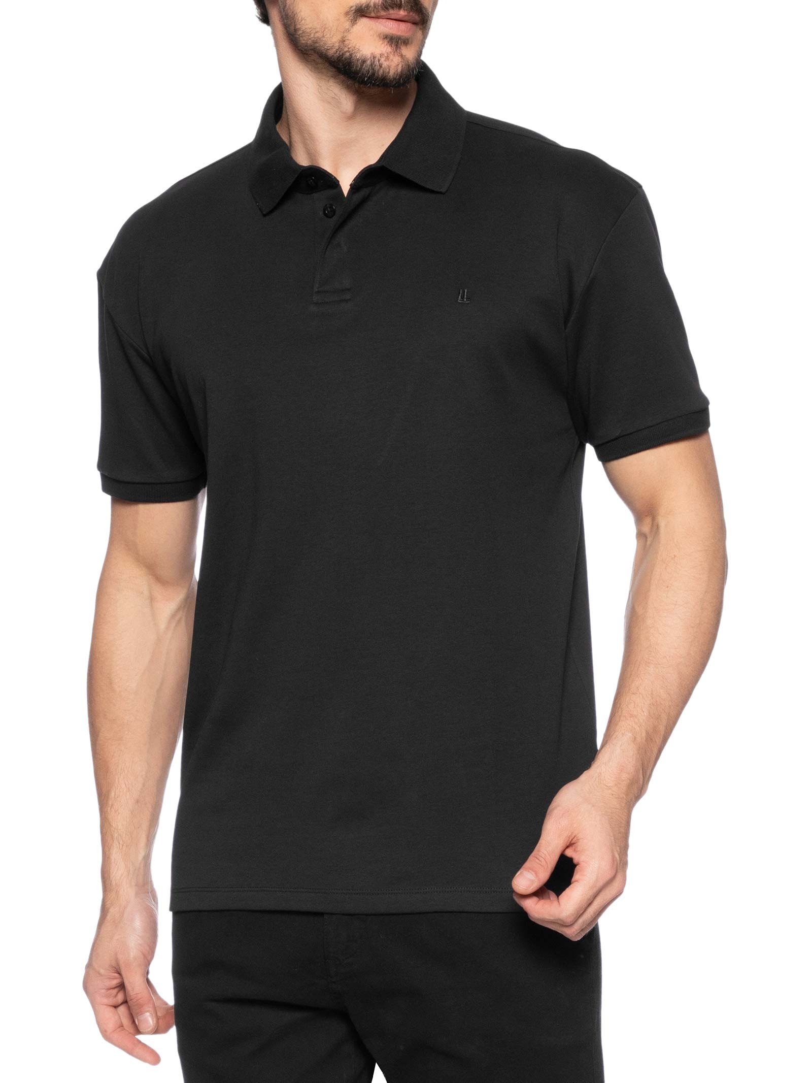 Polo Masculina Suedine Pima Preto Foxton