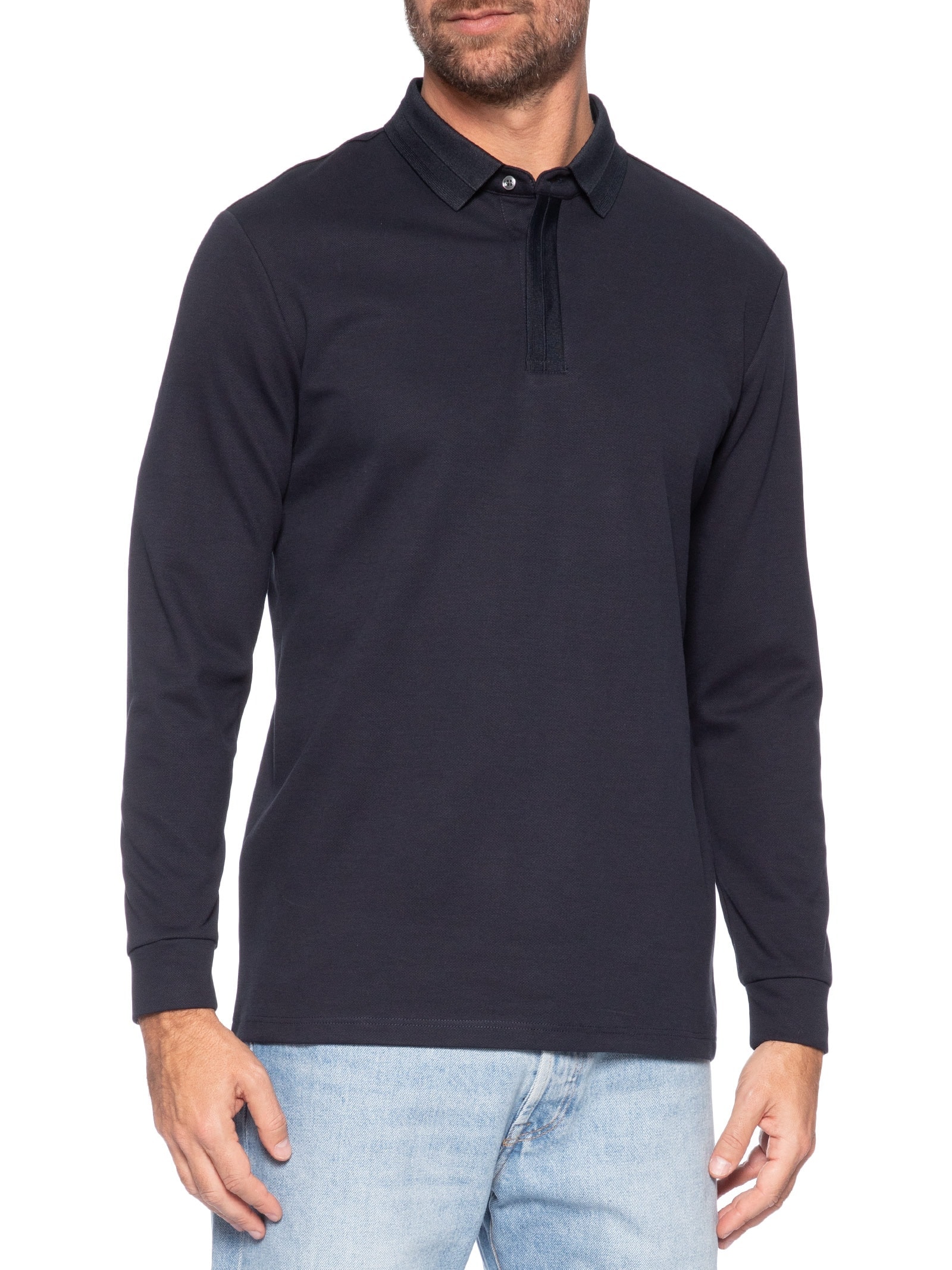 Polo Masculina Térmica Manga Longa Azul Basiq Men