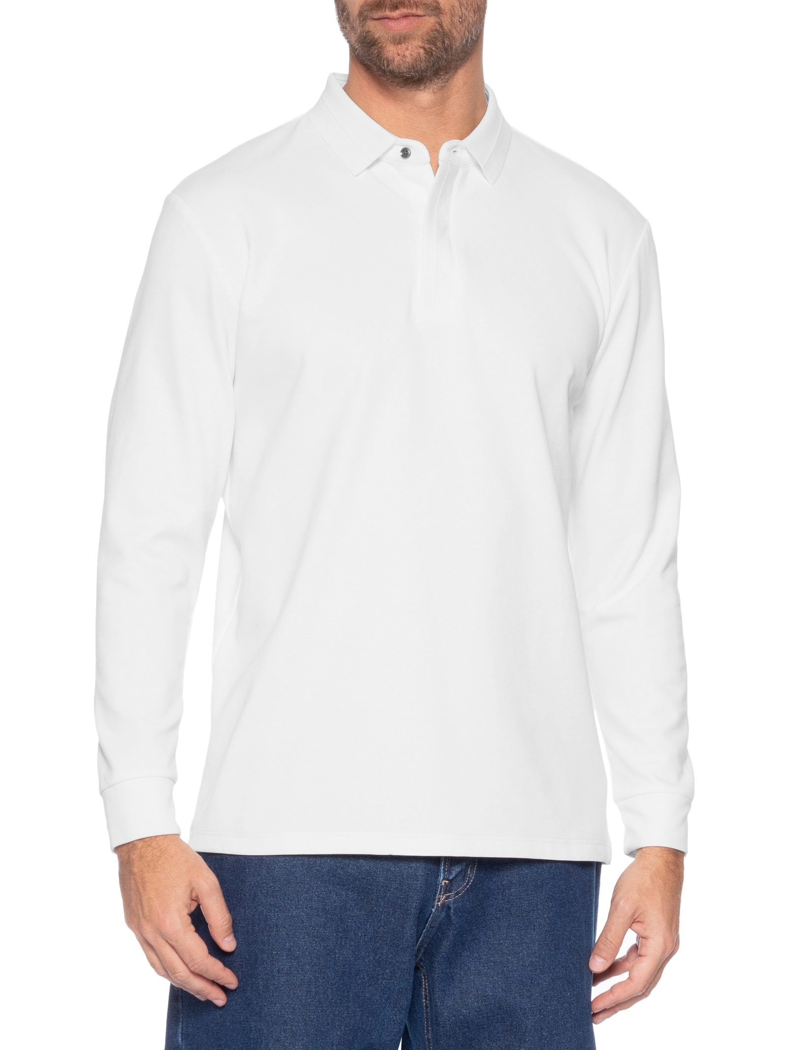 Polo Masculina Térmica Manga Longa Branco Basiq Men
