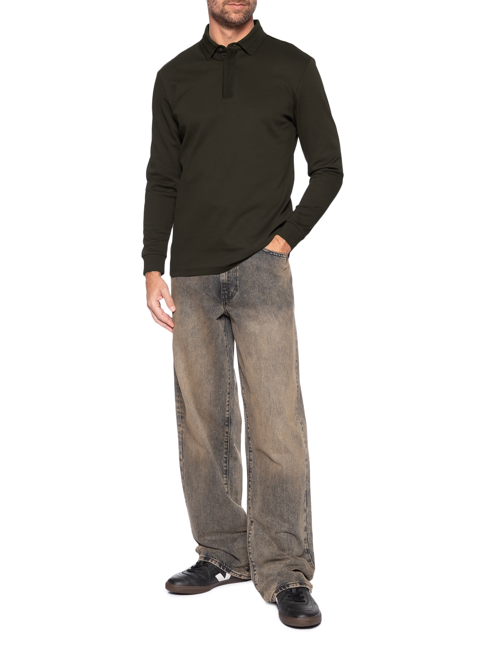 Polo Masculina Térmica Manga Longa Marrom Basiq Men