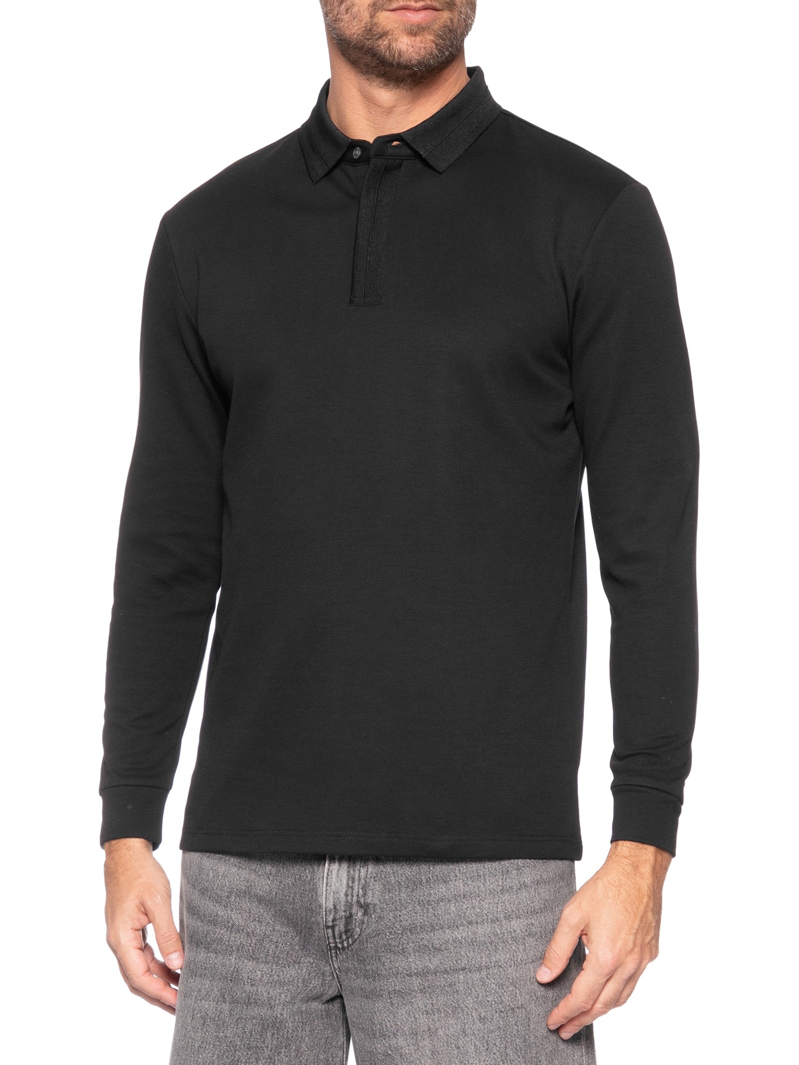 Polo Masculina Térmica Manga Longa Preto Basiq Men